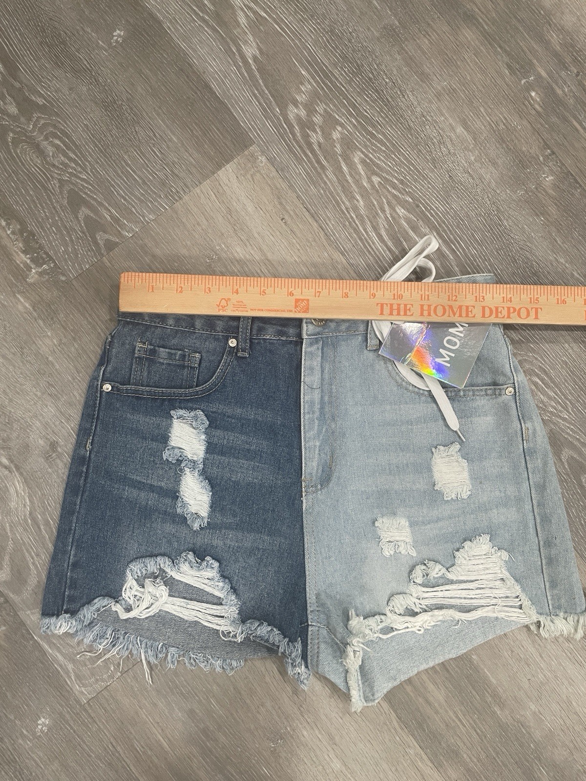 Blue Savvy Denim Shorts Women 7/28 High Rise Distressed Colorblock Frayed