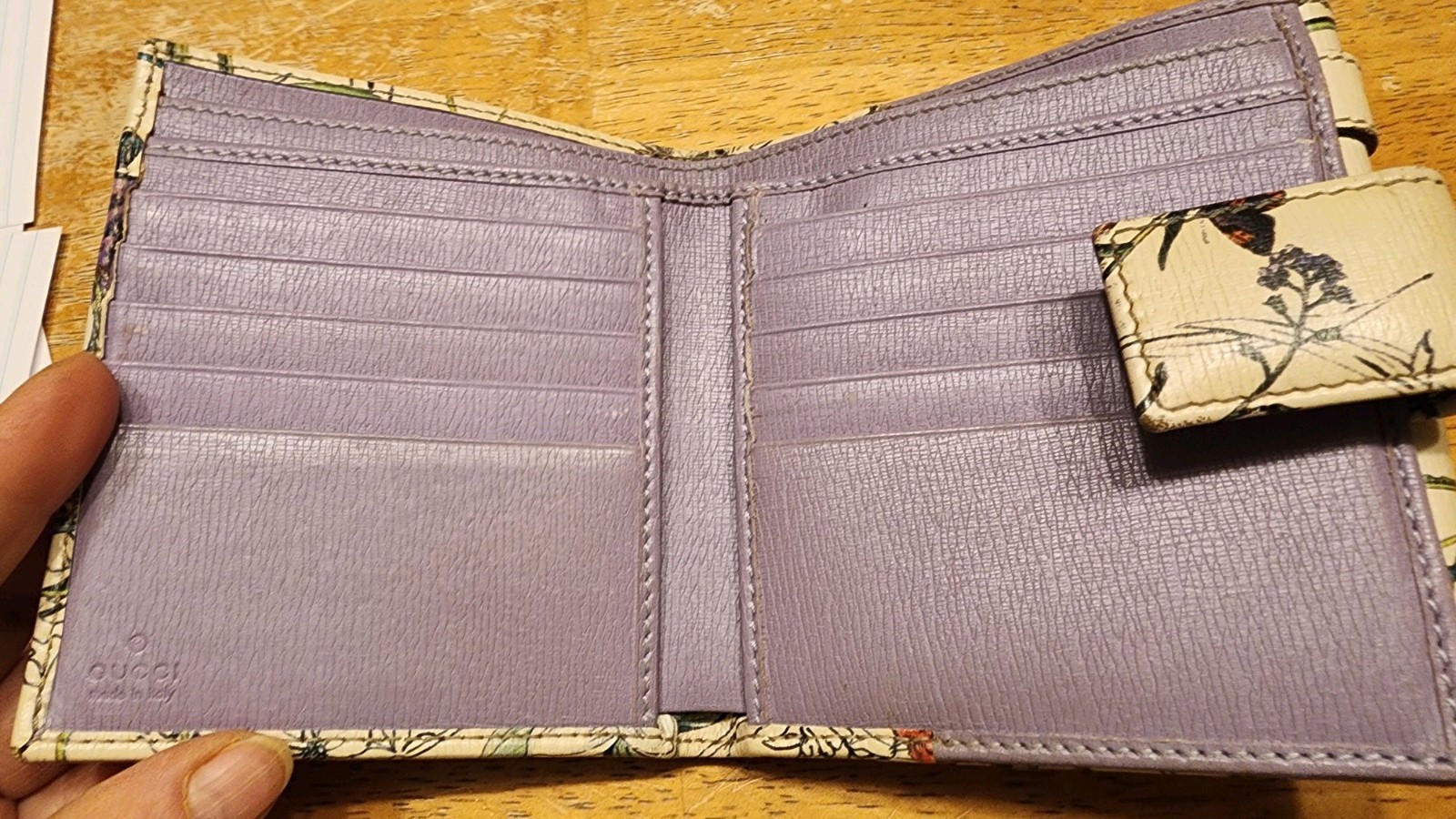 Gucci Flora French Wrap Leather Compact Wallet Floral Pattern