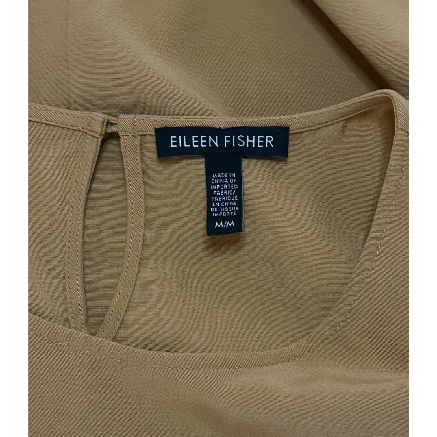 EILEEN FISHER Camel Brown Blouse Viscose Keyhole T Shirt Relaxed Classic Cozy M