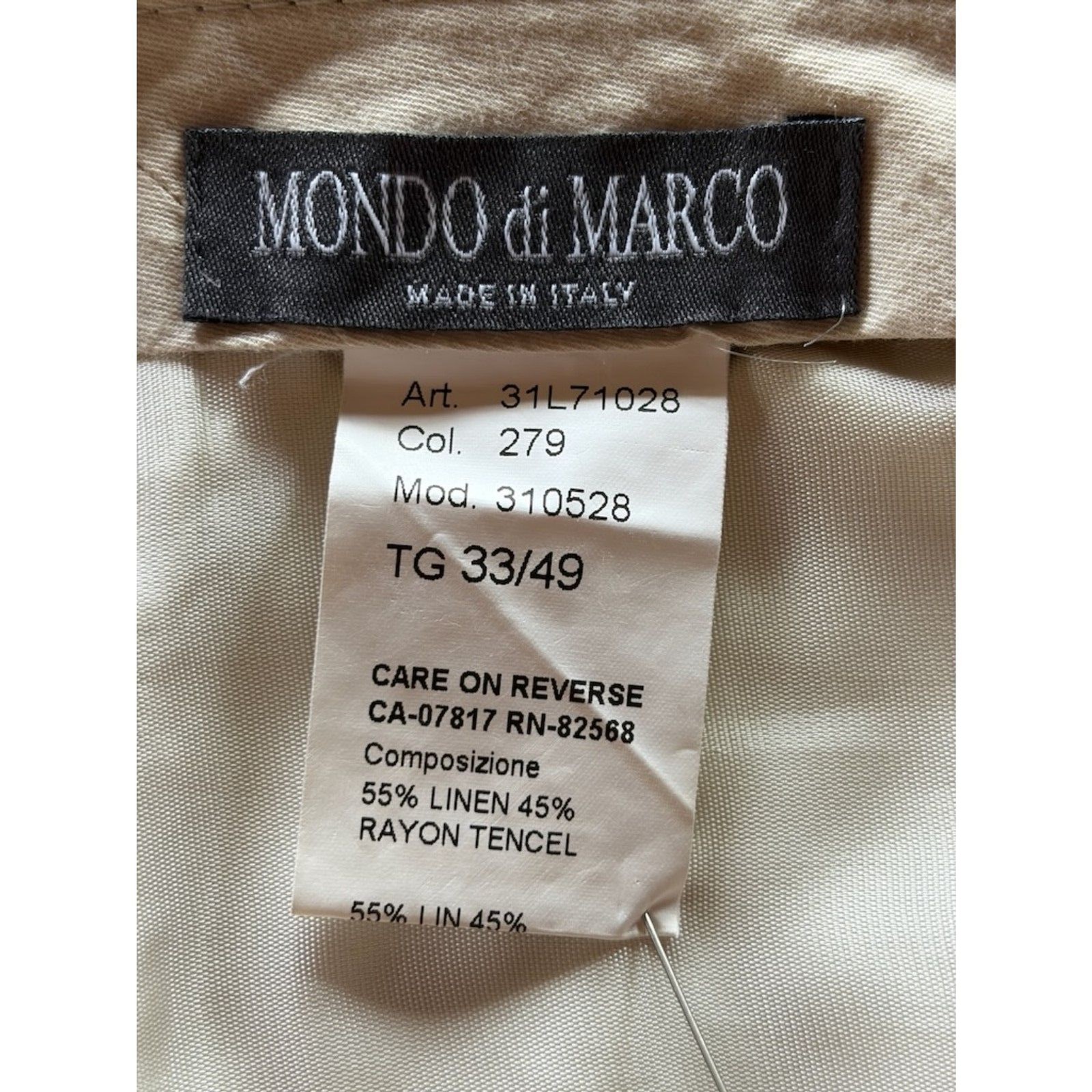 Mondo di Marco Men’s Beige Linen Blend Dress Slacks 33 Italian Made Classic Fit