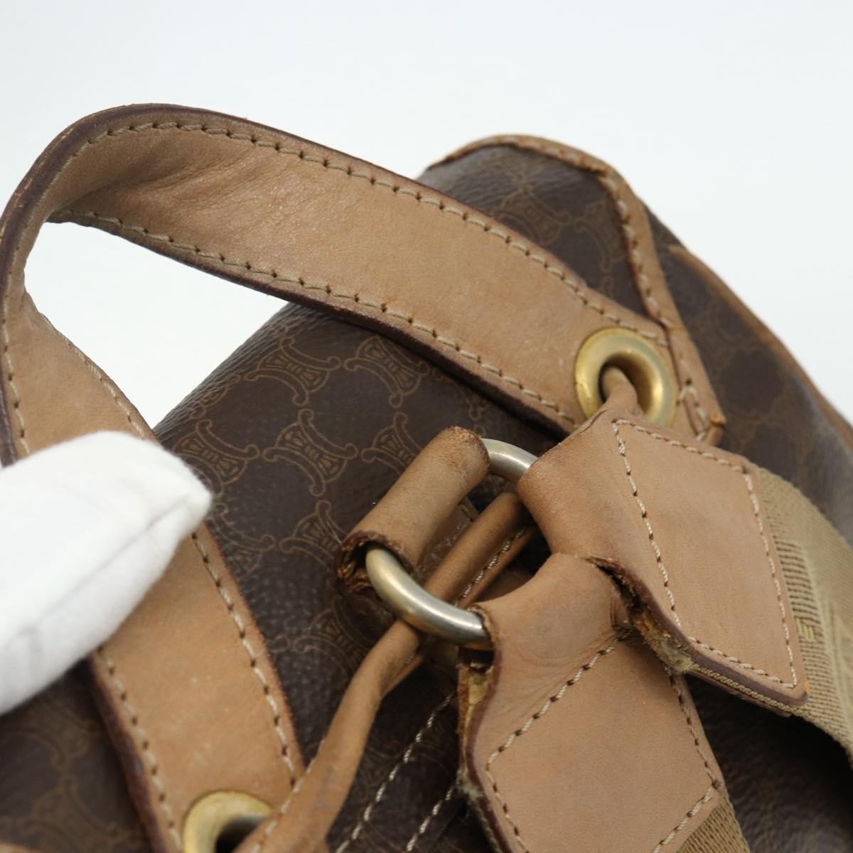 CELINE Macadam Canvas Backpack PVC Leather Brown Gold Auth fm5320