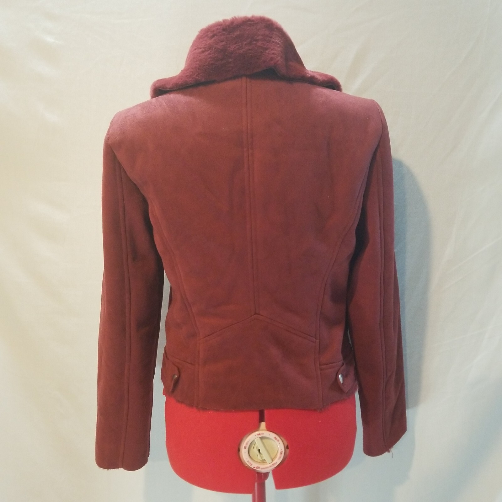 Womens Biker Faux Suede Maroon Red Moto Jacket Furry Lining PLEASE SEE DESCRIPTI