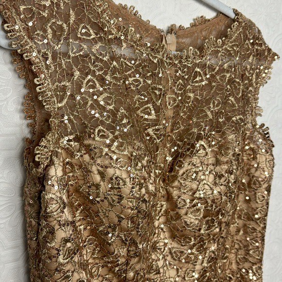 Montage By Mon Cheri Sequin Lace Maxi Evening Gown Dress Golf Sheath Cap Sleeve