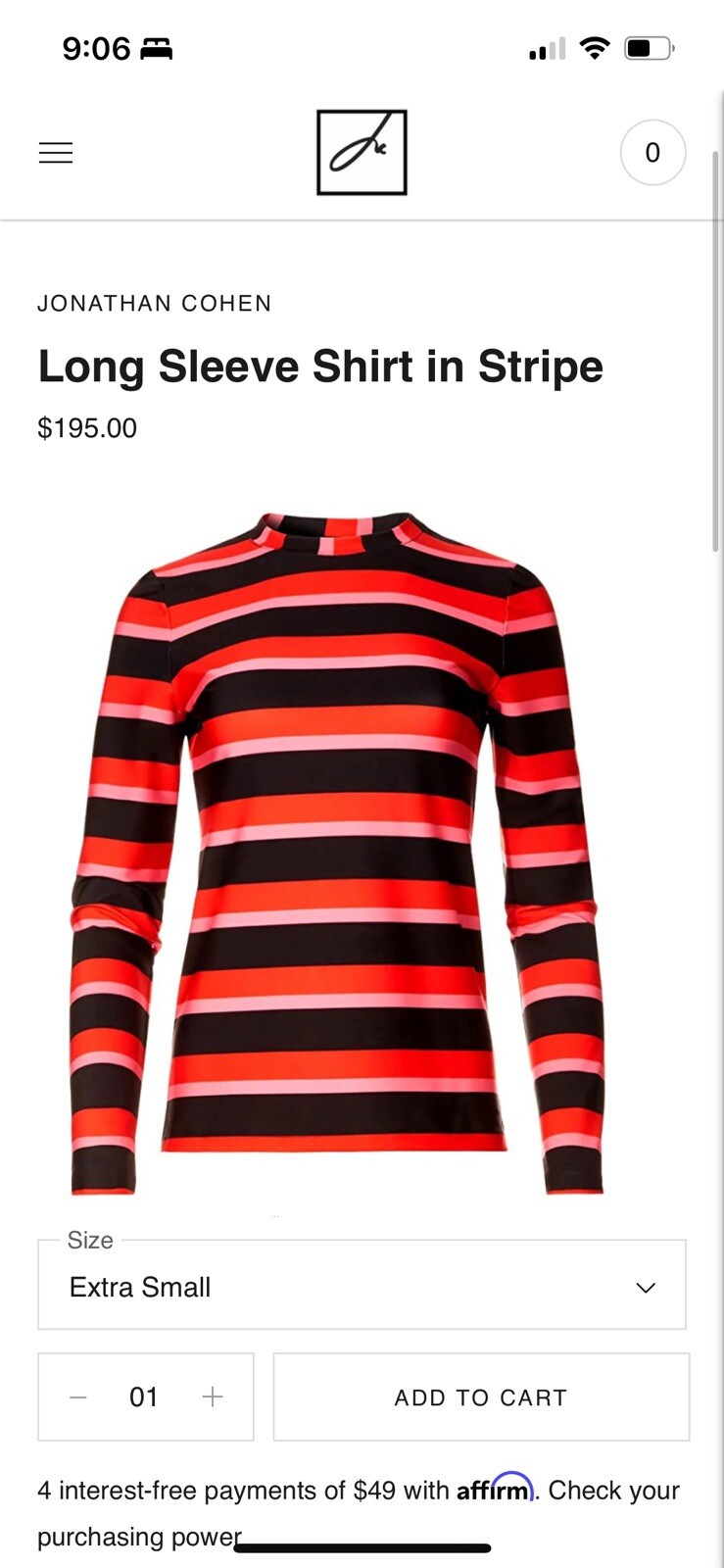 Jonathan Cohen Womens Striped Long Sleeve T Shirt Size XS Red Black Crew Neck
