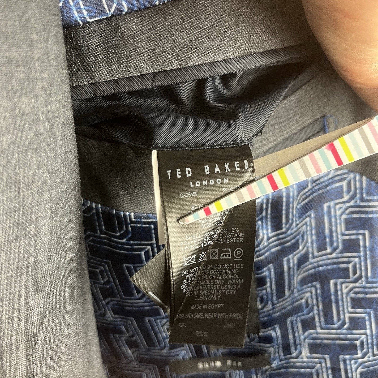Ted Baker 3 Piece Suit Men’s Dark Grey 50S Jacket 44W 29L Trousers Slim Fit