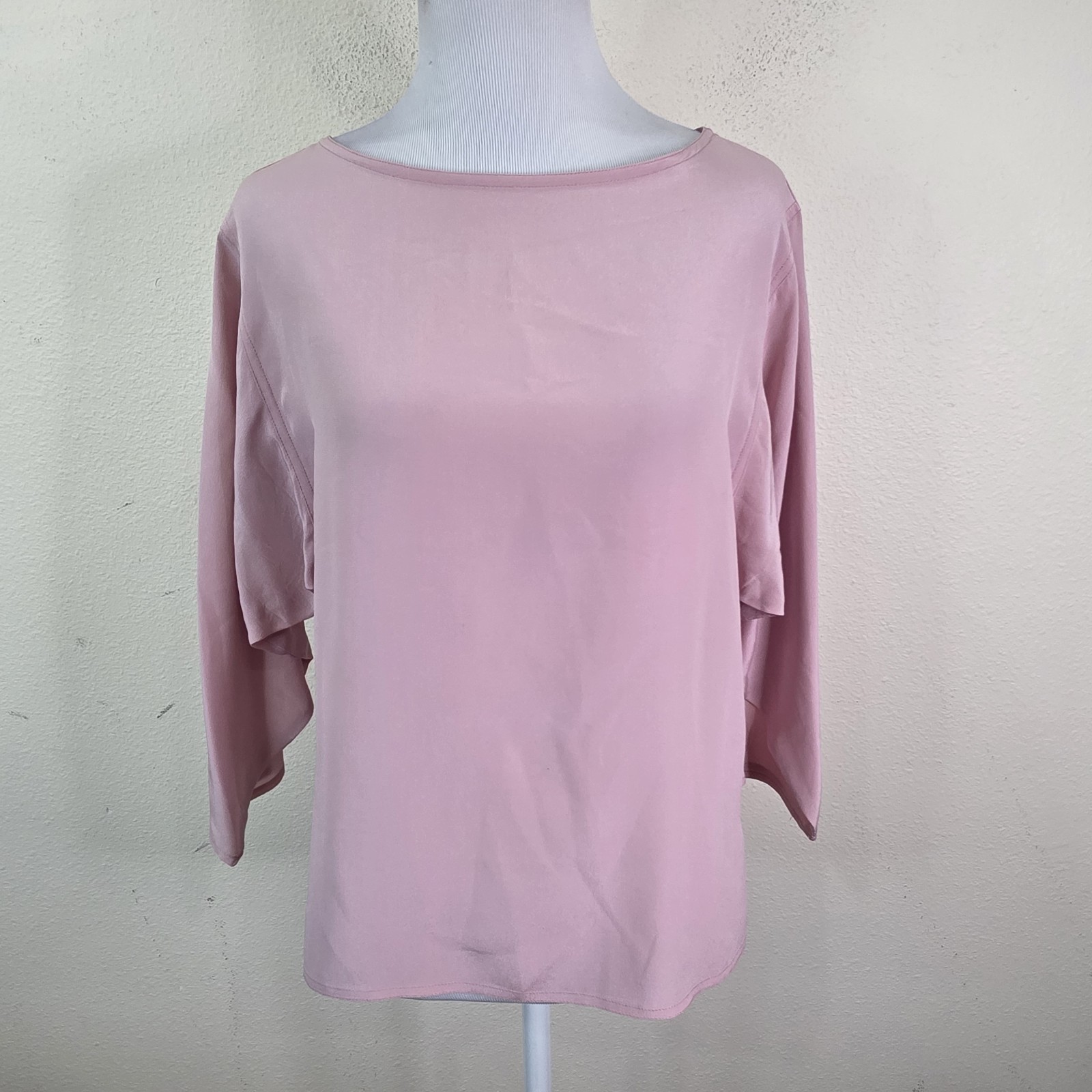 Vintage Nordstrom 3/4 Sleeve 100% Silk Blouse Shirt Size 8 Pink Mauve Boxy