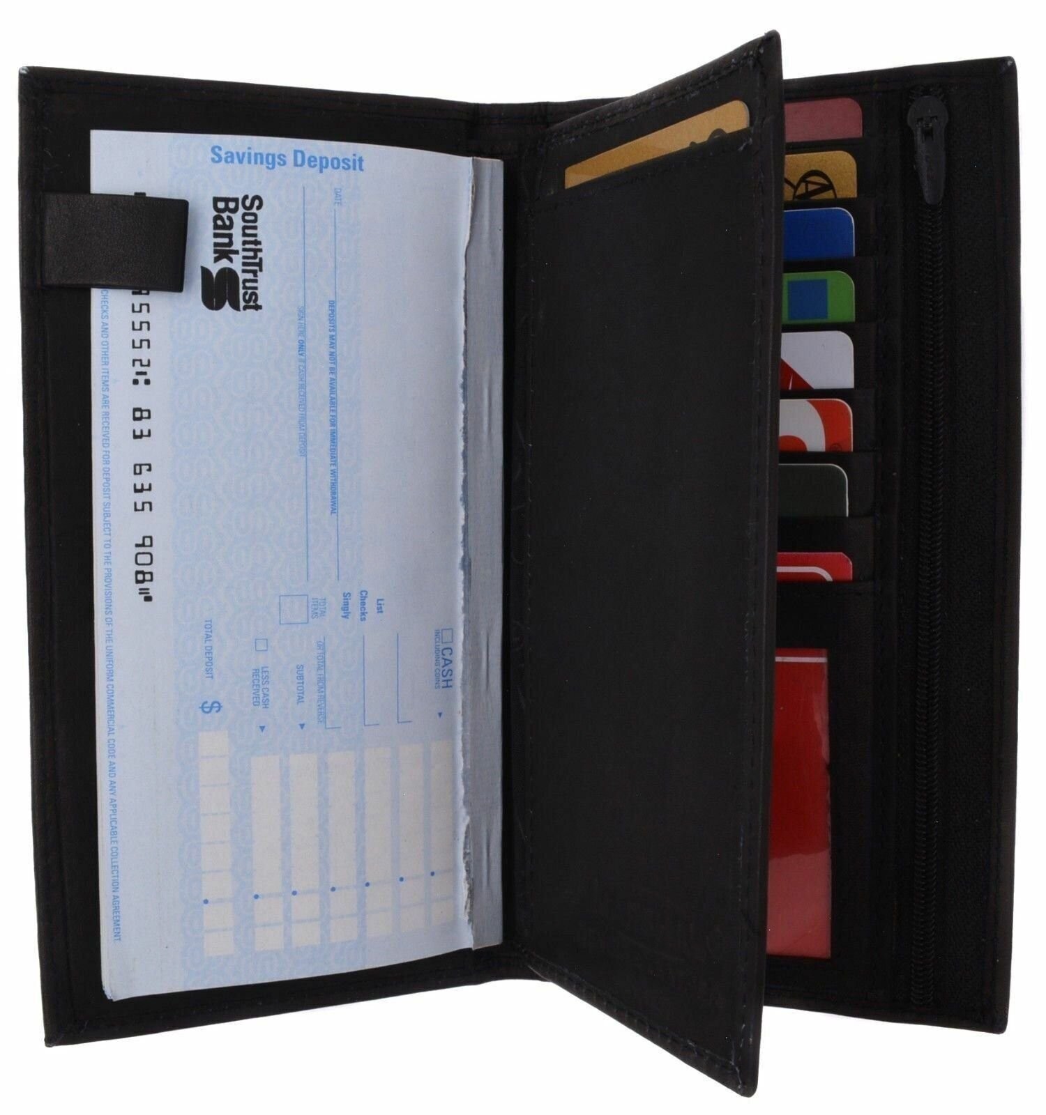 Genuine Leather Checkbook Cover Wallet Organizer with Credit Card Holder 253bk