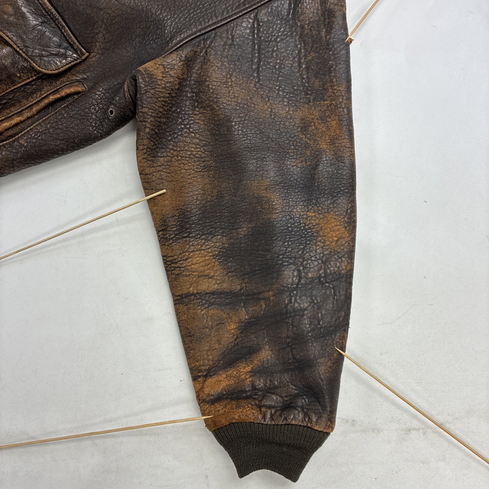 Vintage Avirex Leather Flight Bomber Jacket Size XL Brown Distressed