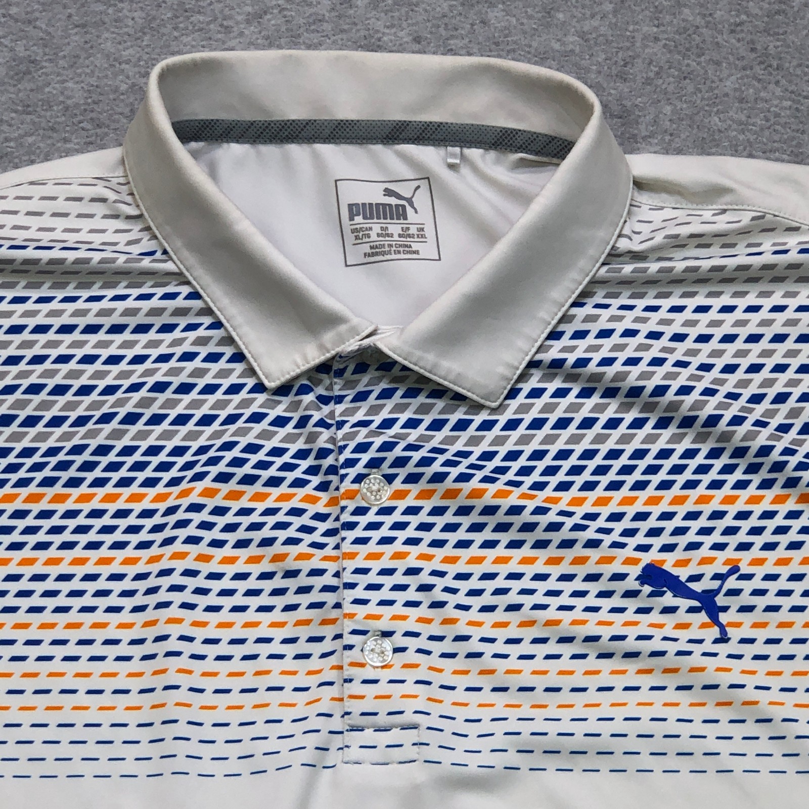 Puma Polo Shirt Men’s Extra Large White Blue Diamond Golf Performance Cobra Logo