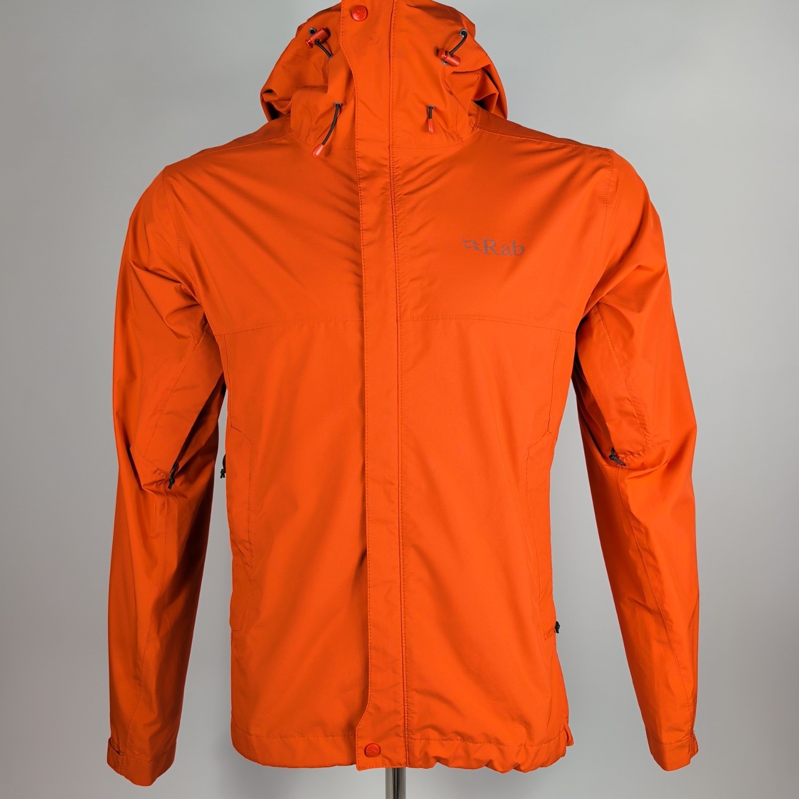 Rab Men’s Downpour Eco Waterproof Jacket Orange Hooded Rain Shell XS UK