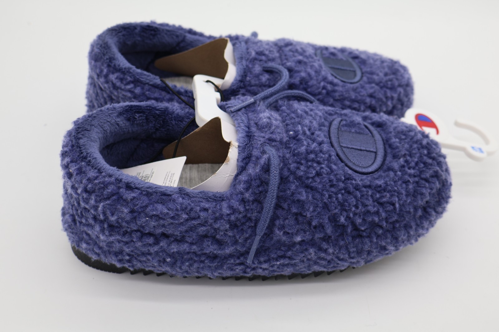Champion Black, Blue & Grey Logo Slip-On Slippers Faux Fur Lined Non-Slip W9/M7