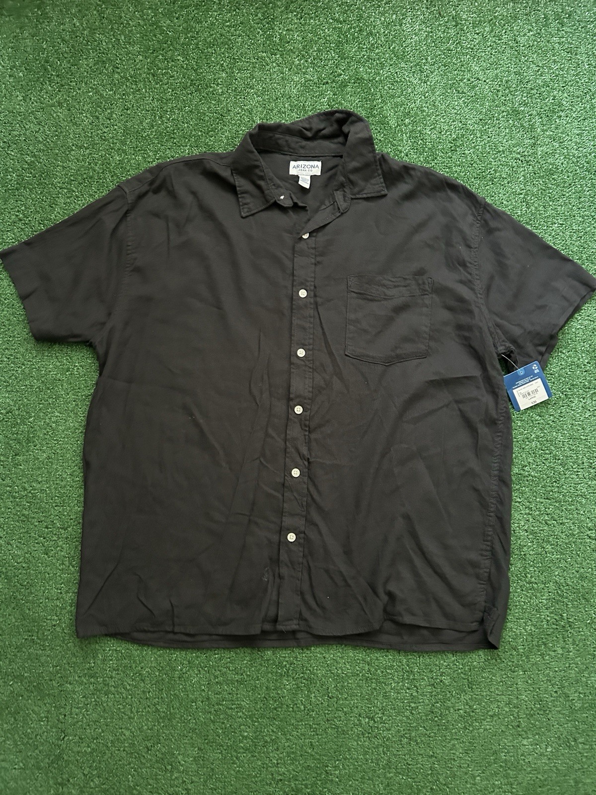 Arizona Jean Co Men’s Black Solid L Short Sleeve Button-Up Shirt Pockets