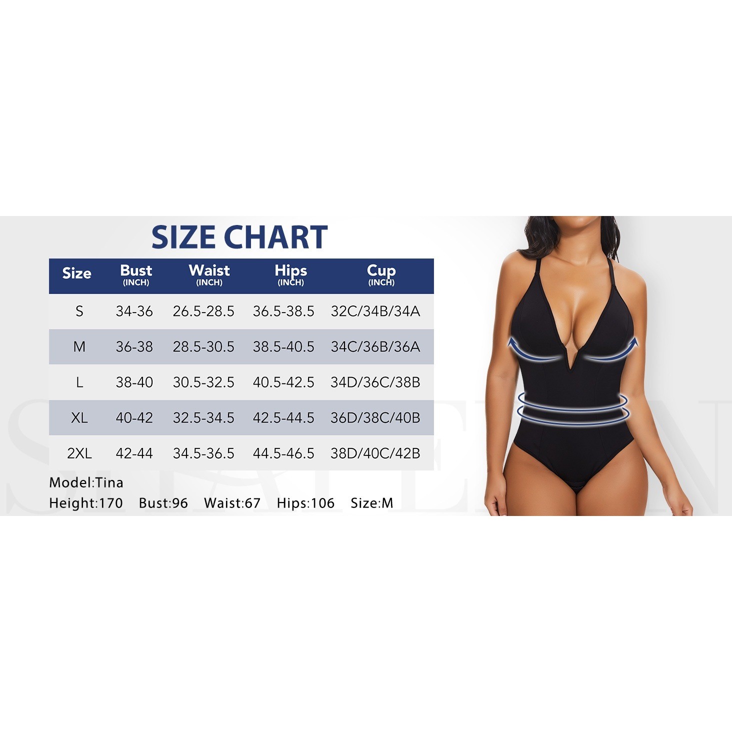 MSRP $49 SHAPERIN Women’s M Bodysuit Shapewear Tummy Control Deep V Neck Plu