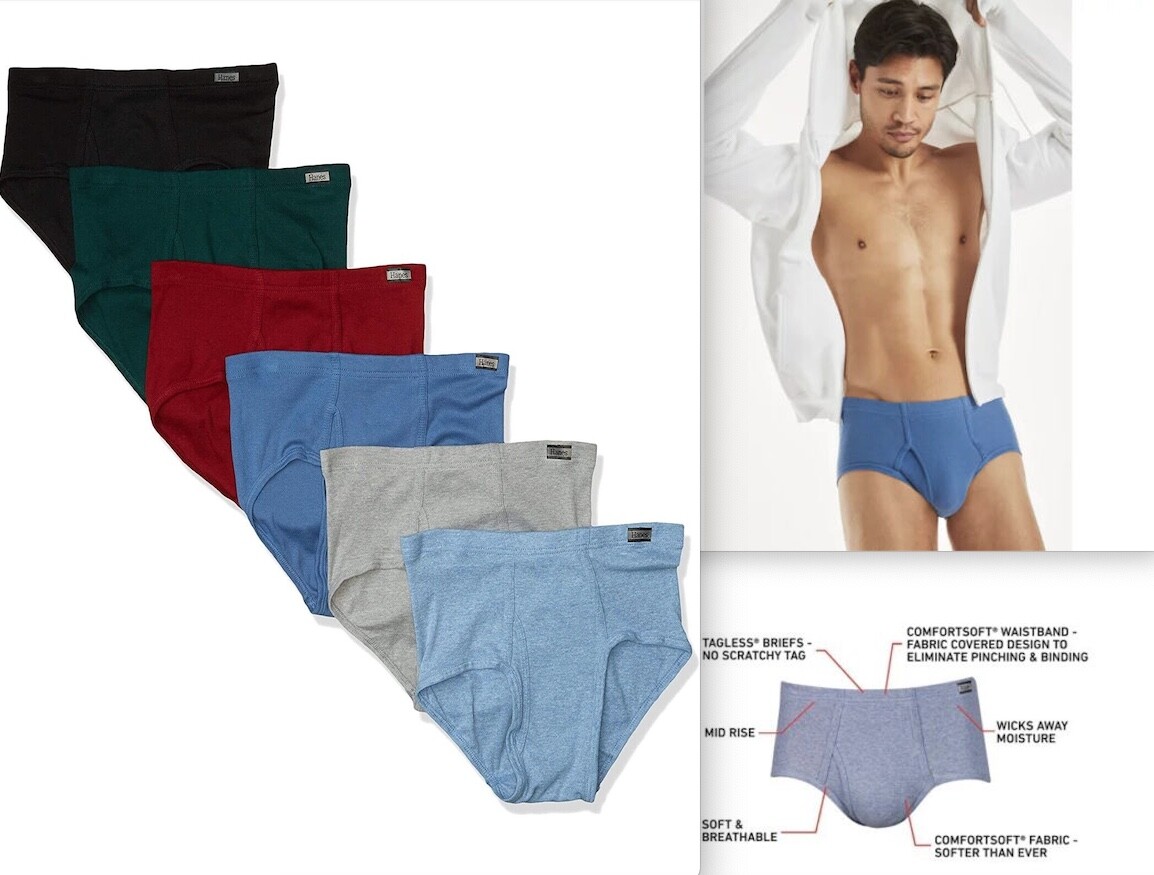 3 or 6 pack Hanes Men’s Underwear Briefs Pack Bikini Mid-Rise, Moisture-Wicking