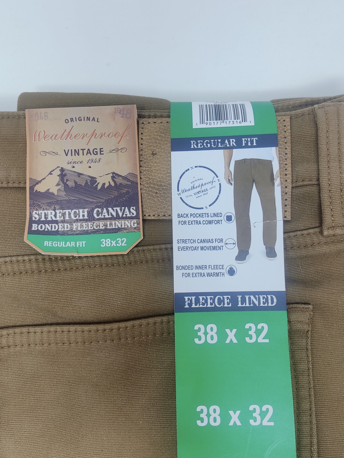 Weatherproof Vintage Men’s Bonded Fleece Lined Cotton Pants Tan 38×32