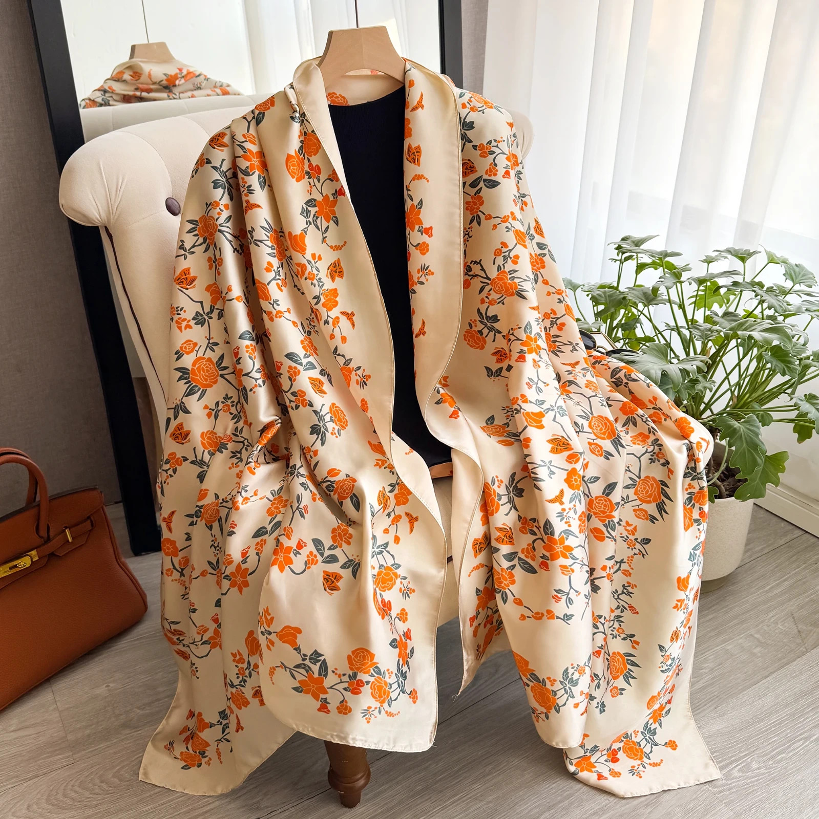 Women Luxury Silk Feel Scarf Soft Smooth Shawl Head Wrap Beach Wrap Fashion