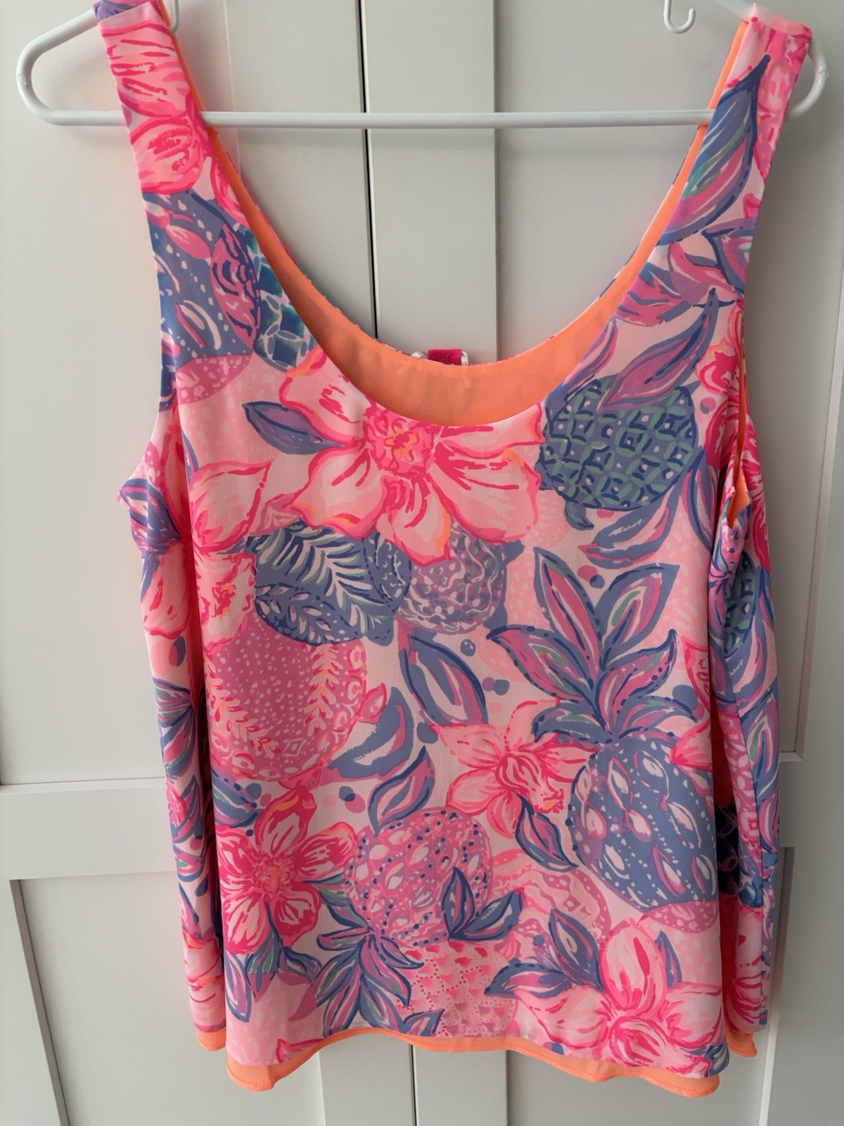Lilly Pulitzer Women’s Chiffon Floral Scoop Neck Sleeveless Tank Top M Pink
