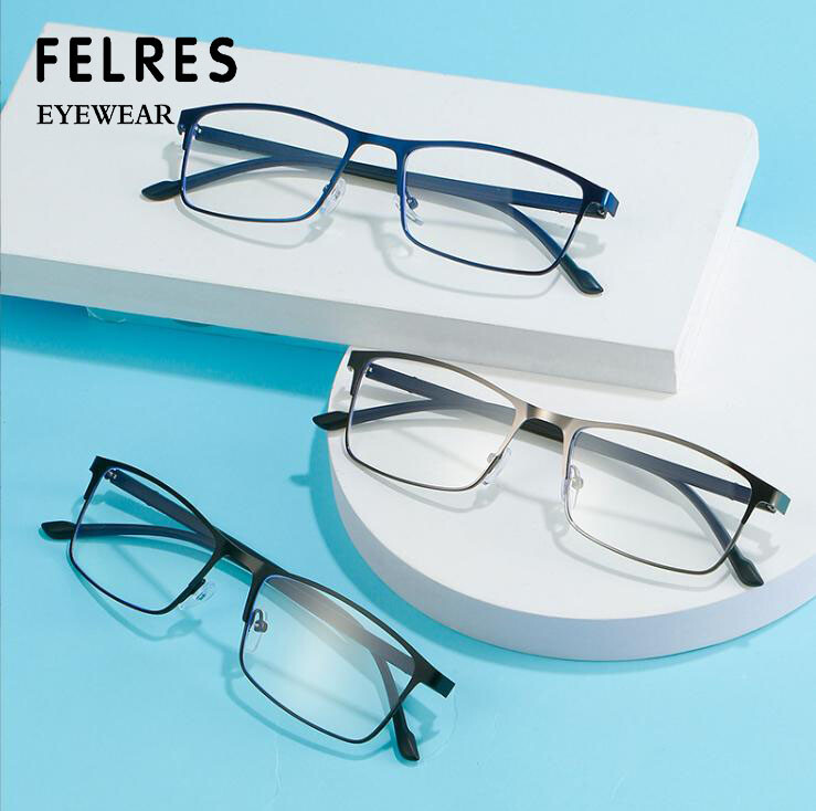 Men Metal Photochromic Reading Glasses Square Full Rim Classic Sunglasses