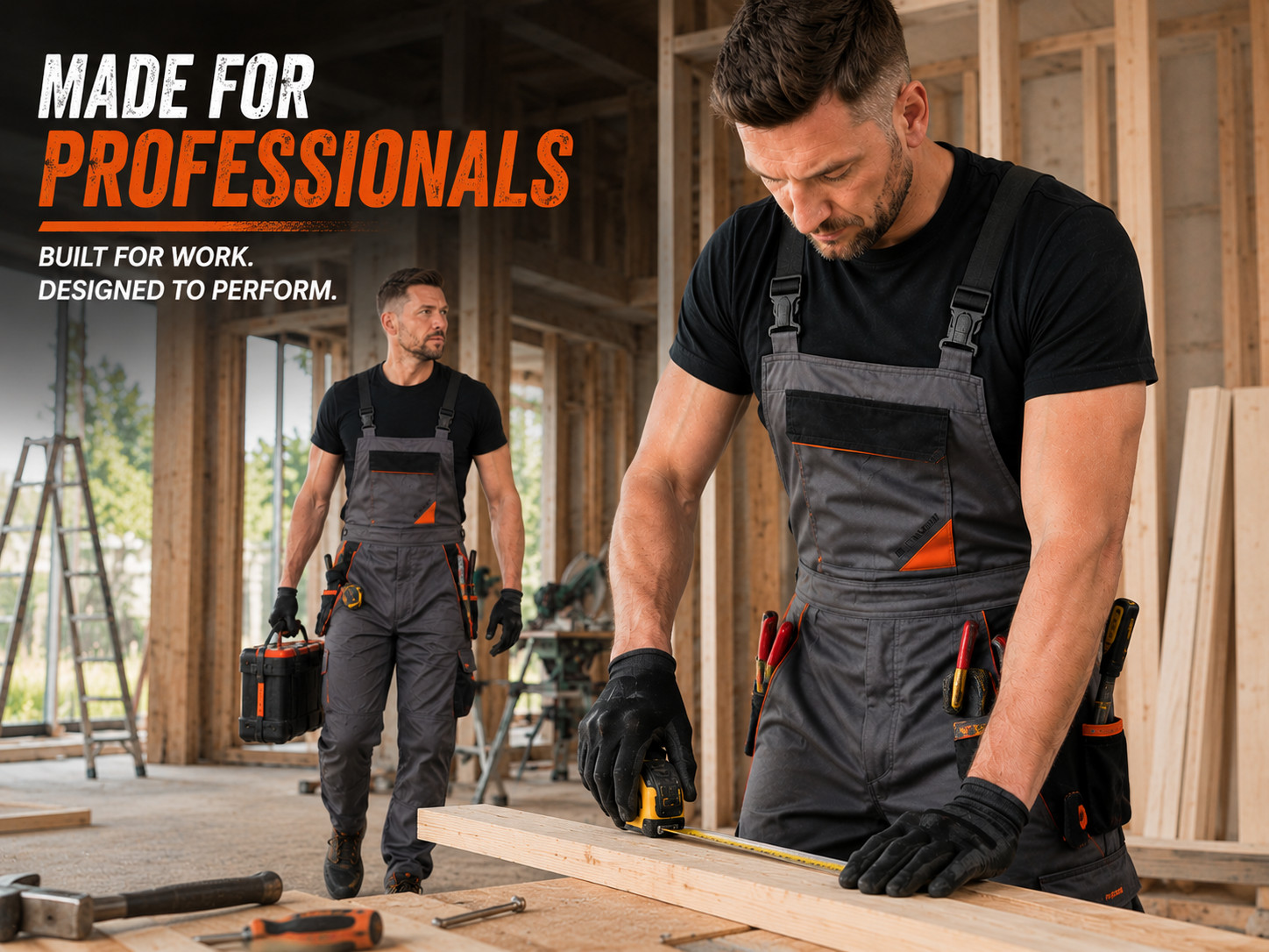 Work bib overall grey color with orange accents “Professional-grey”