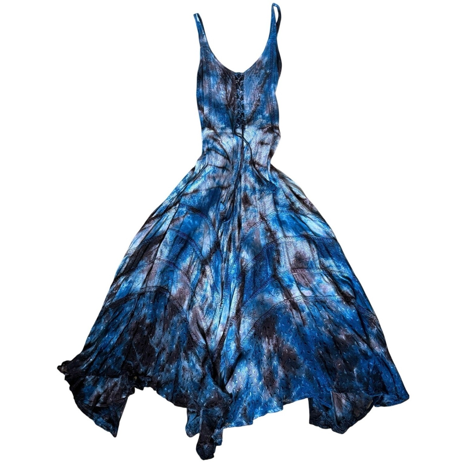 Boho Grunge Whimsigoth Fairy Hem Midi Dress Blue Brown Silver Free Size Best S-L