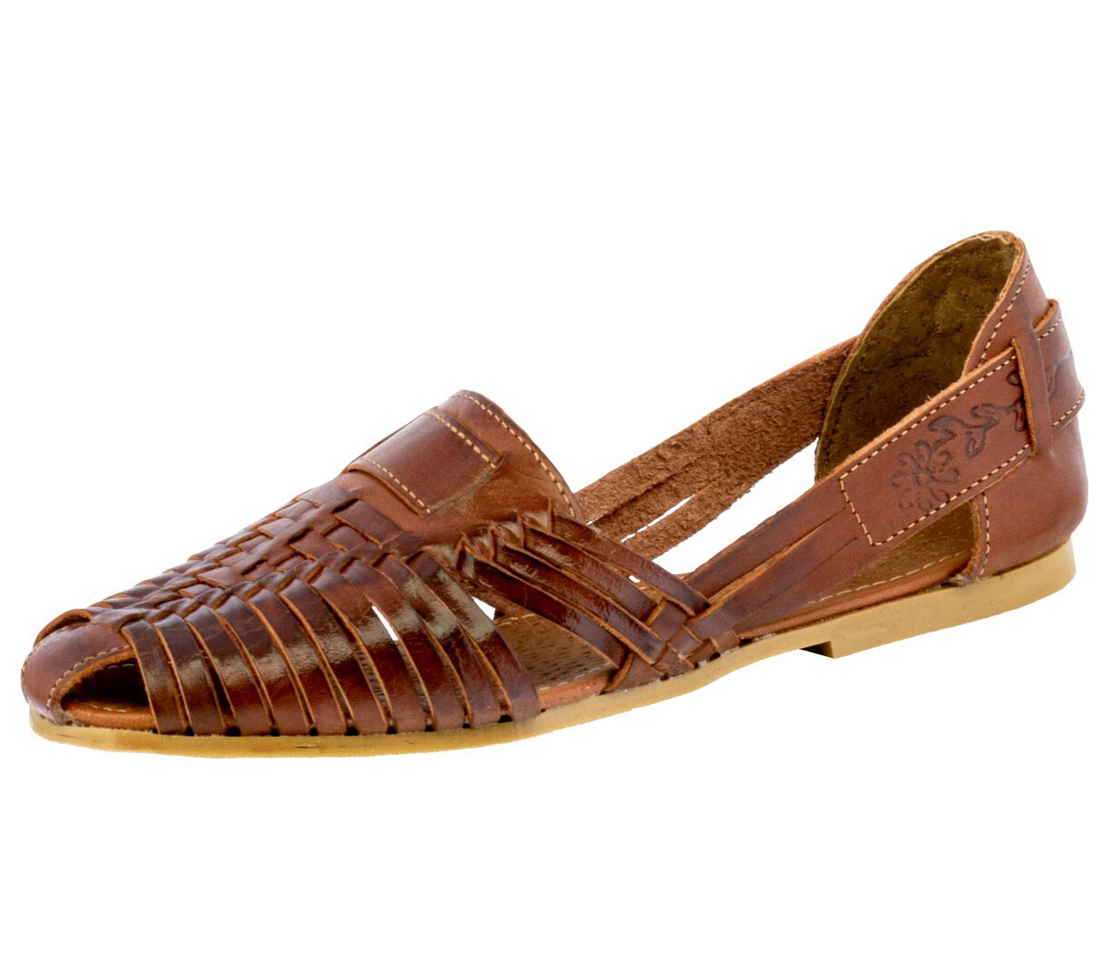 Womens Cognac Authentic Mexican Huaraches Leather Sandals Boho Closed Toe #110