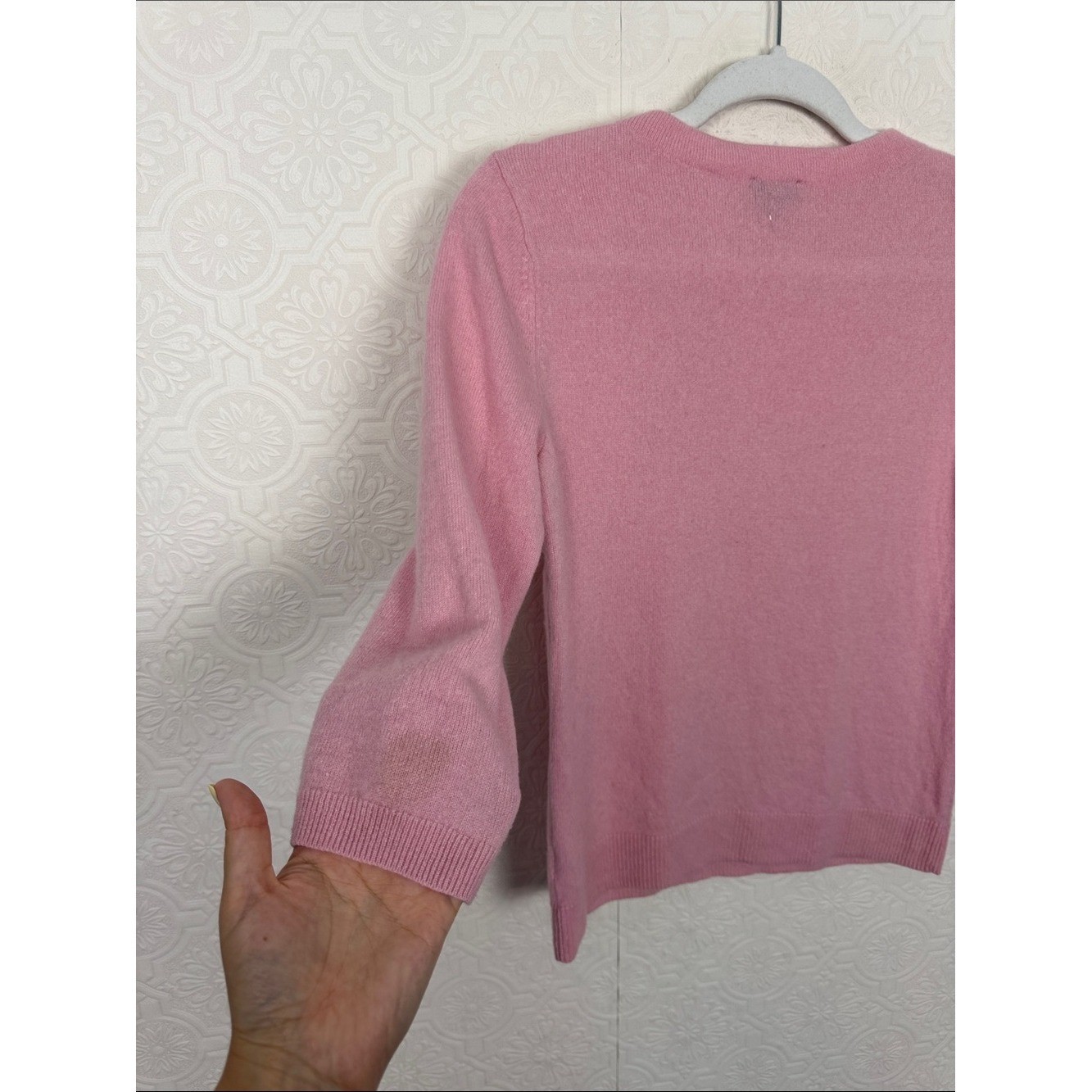 Talbots Pure Cashmere Pink Sweater Medium 3/4 Sleeve Crew Neck Knit Pullover