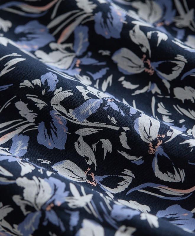 PACT Organic Fit & Flare Open Back Maxi Dress Paradise Petals Navy Blue