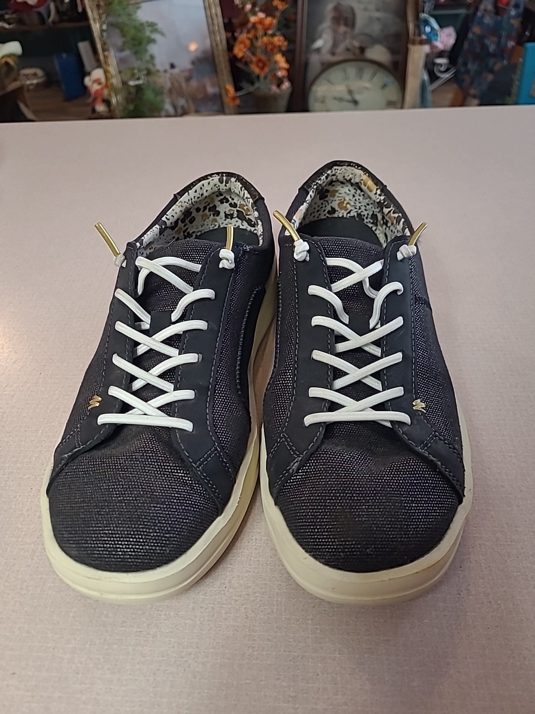 Hey Dudes Black Lightweight Fabric Lace Front Loafers Shoes Ladies 9