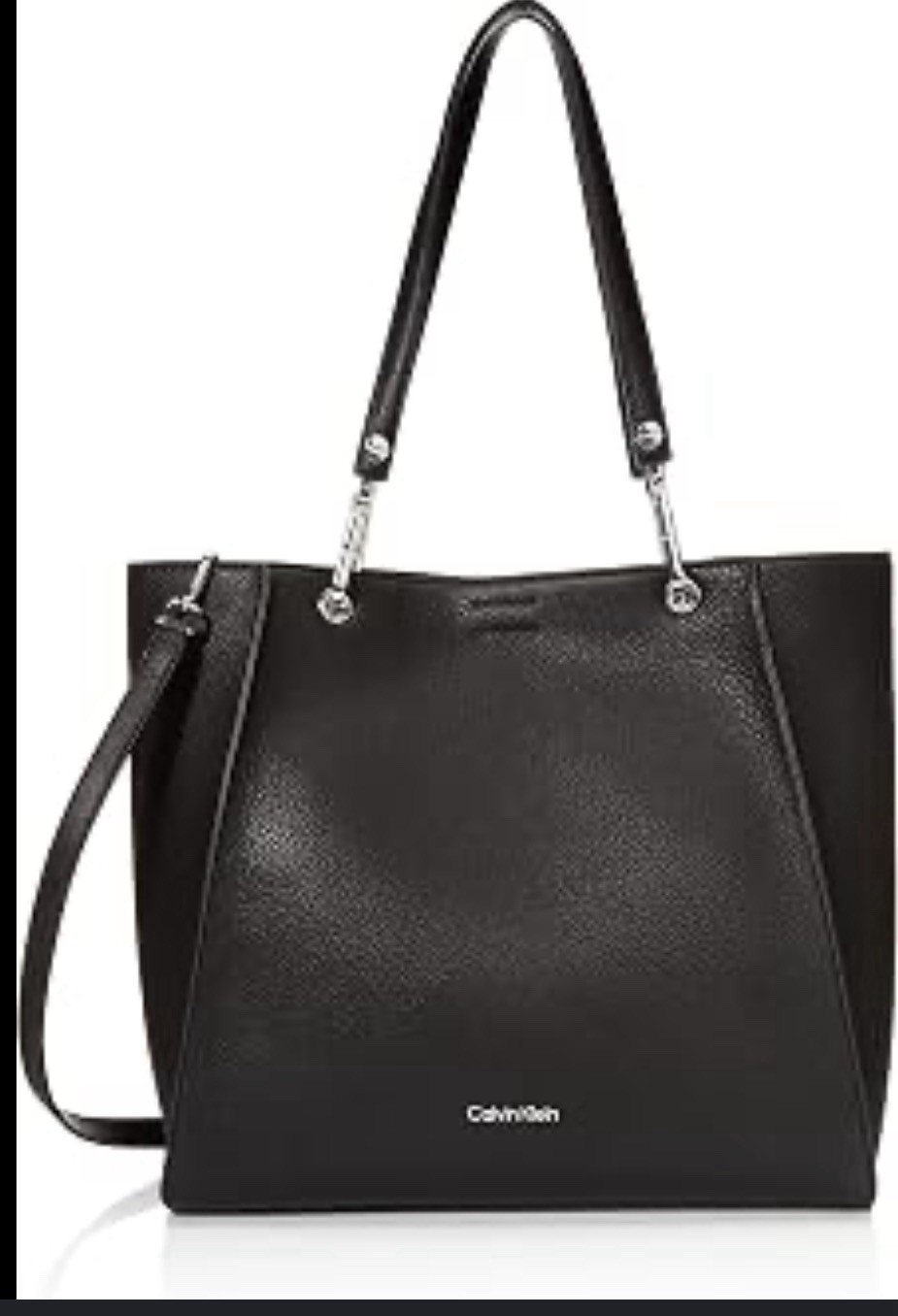 Calvin Klein Black Pebbled Large Tote Bag Detachable Strap Zip/Magnetic Close