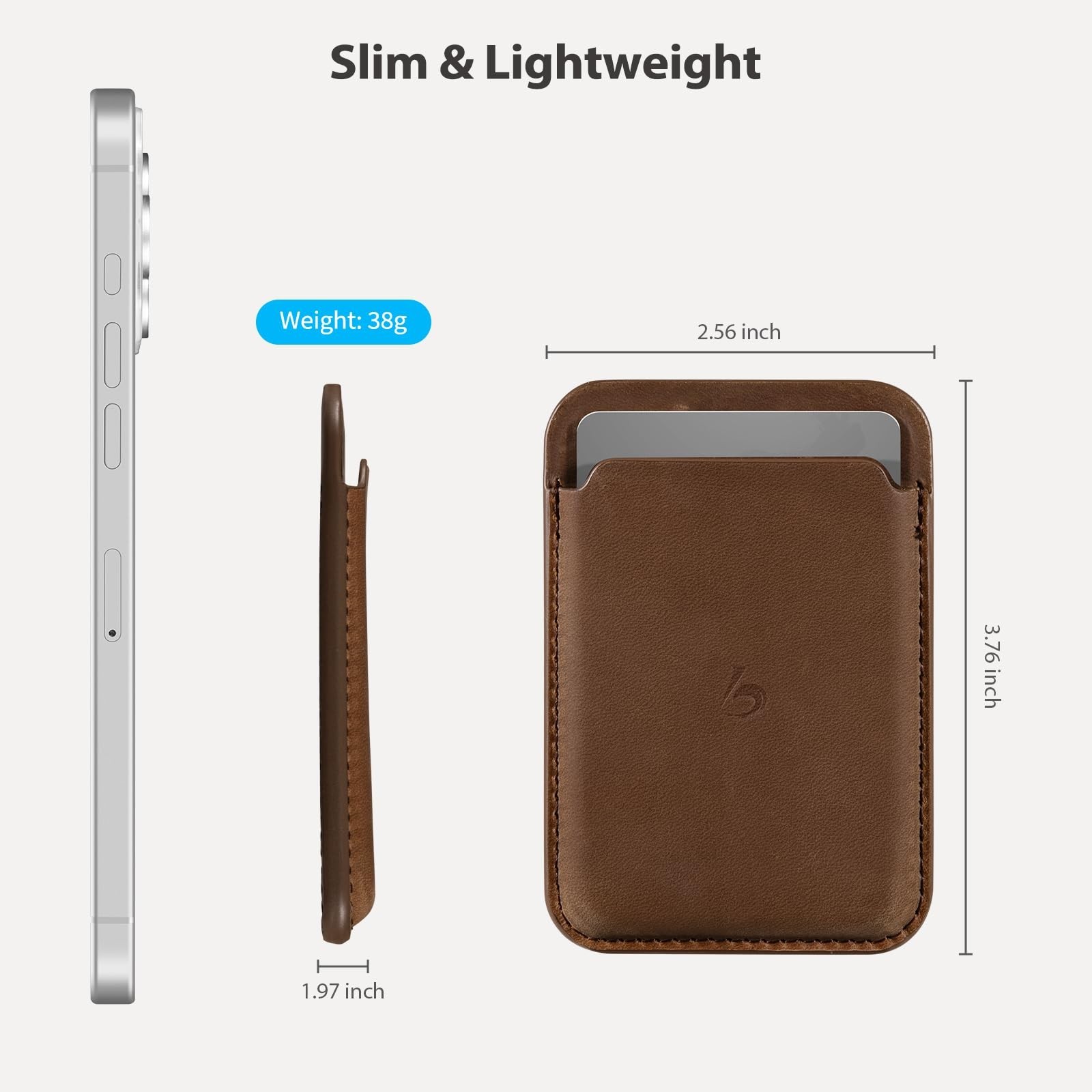 Slim Minimalist Leather Wallet for MagSafe, Magnetic Card Holder, Quick Access,