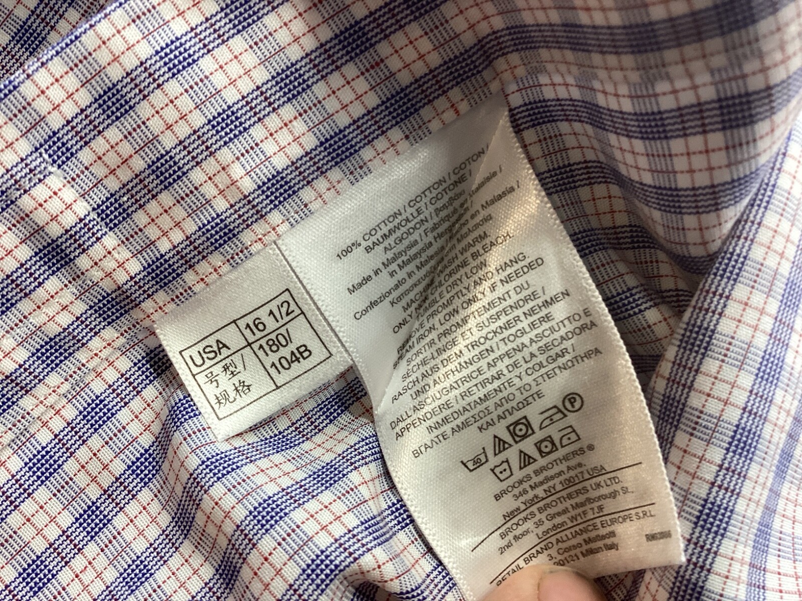 Brooks Brothers Shirt Mens 16.5 34 Blue Check Regent Non Iron Long Sleeve