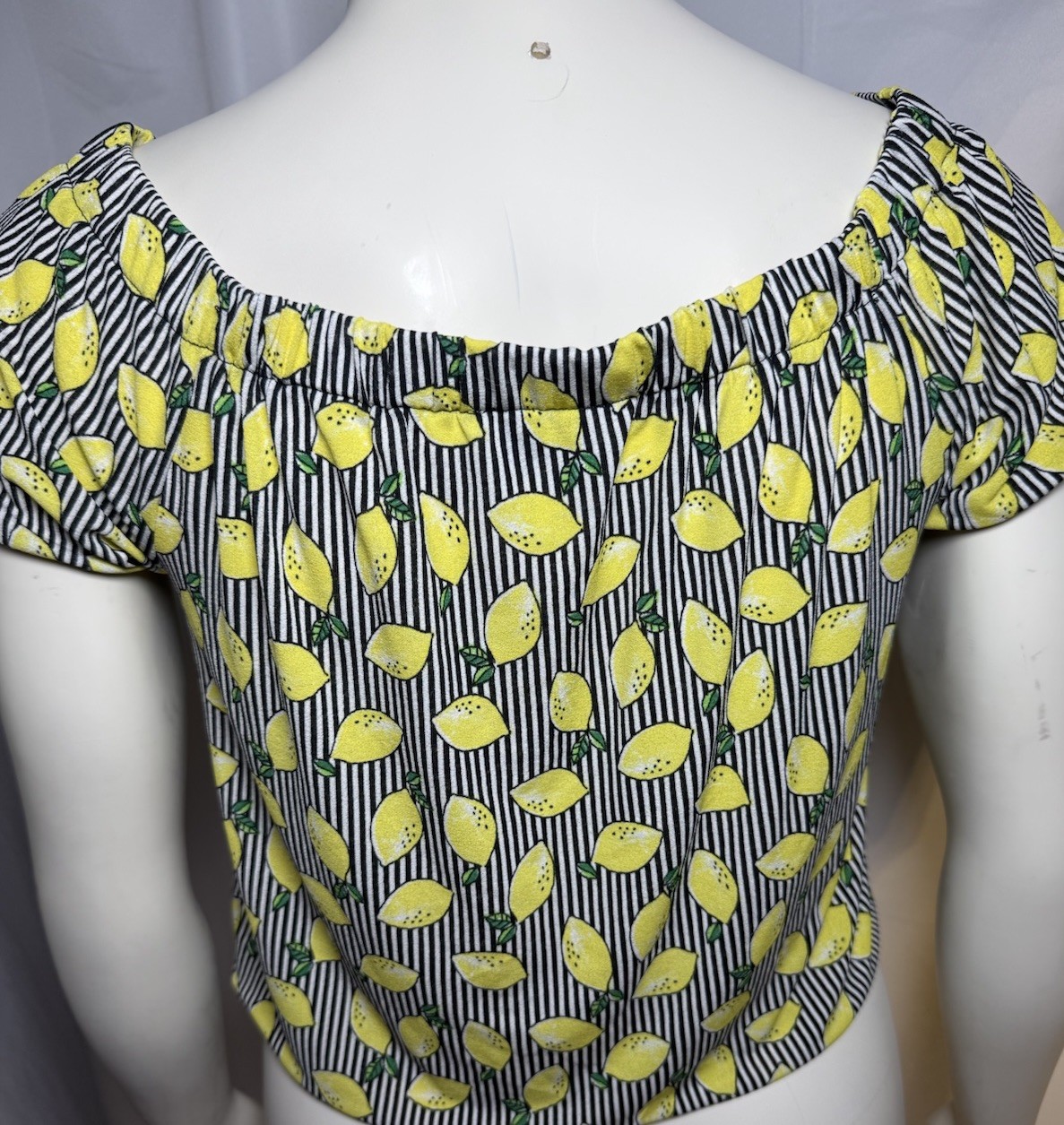 Twine & String Womens Medium Yellow Lemon Stripe Tie Front Crop Top