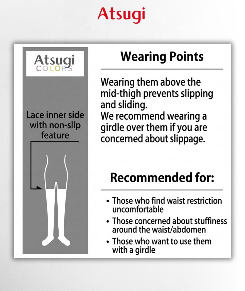Atsugi Colors Fishnet Thigh High Stockings Lace Top Non Slip Black 3 Pairs OS