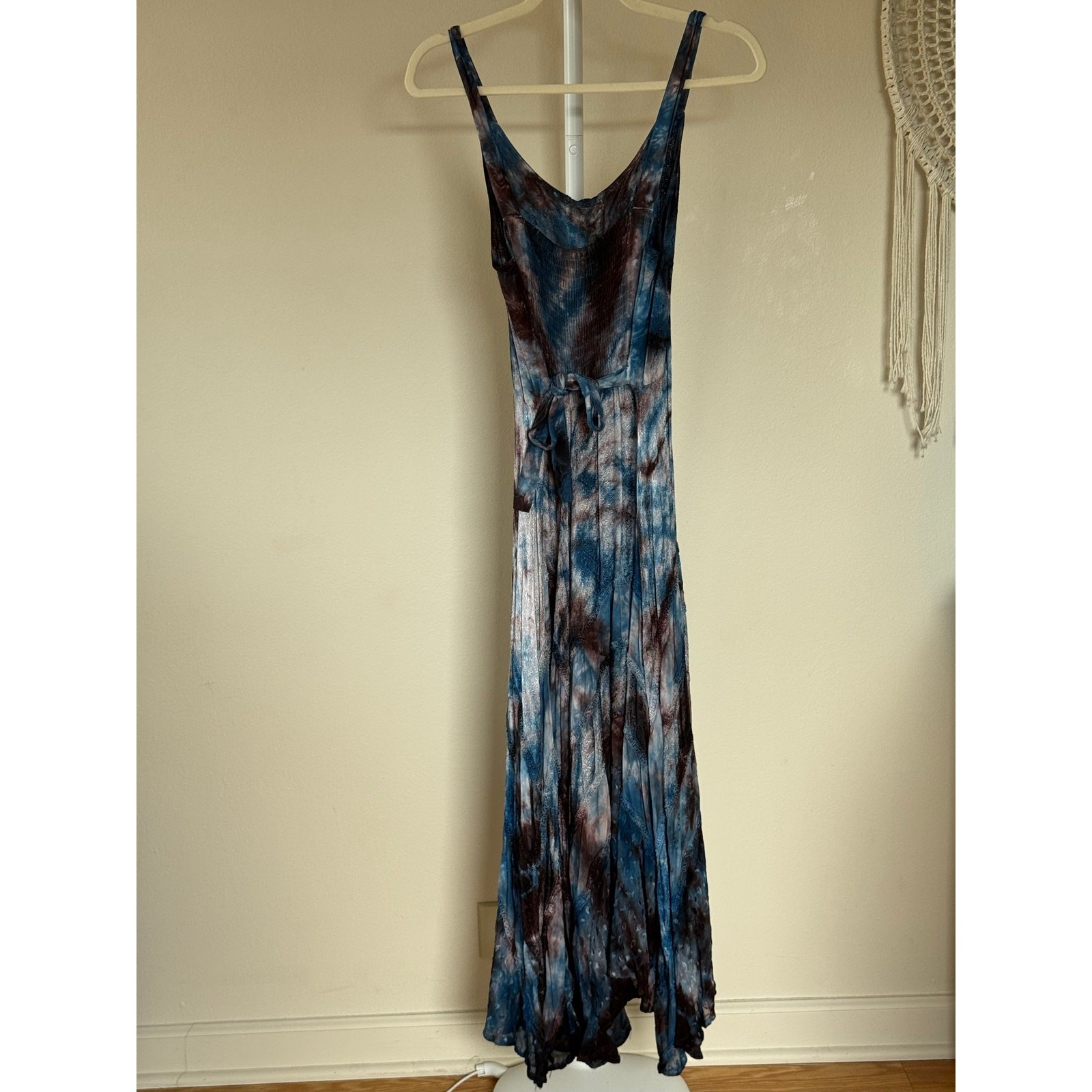 Boho Grunge Whimsigoth Fairy Hem Midi Dress Blue Brown Silver Free Size Best S-L