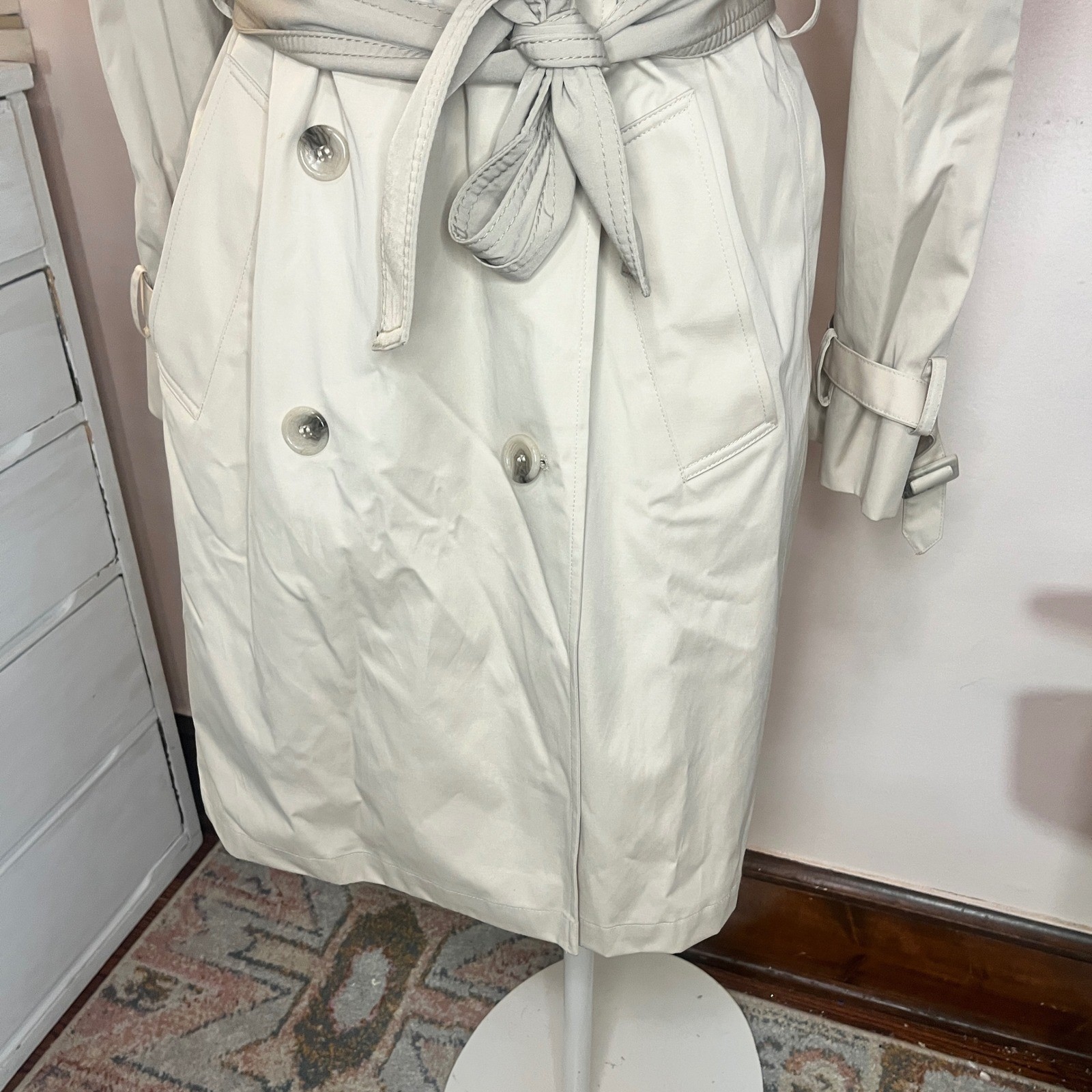 Worthington Womens Double Breasted Trench Rain Coat Beige Belted Lining Medium