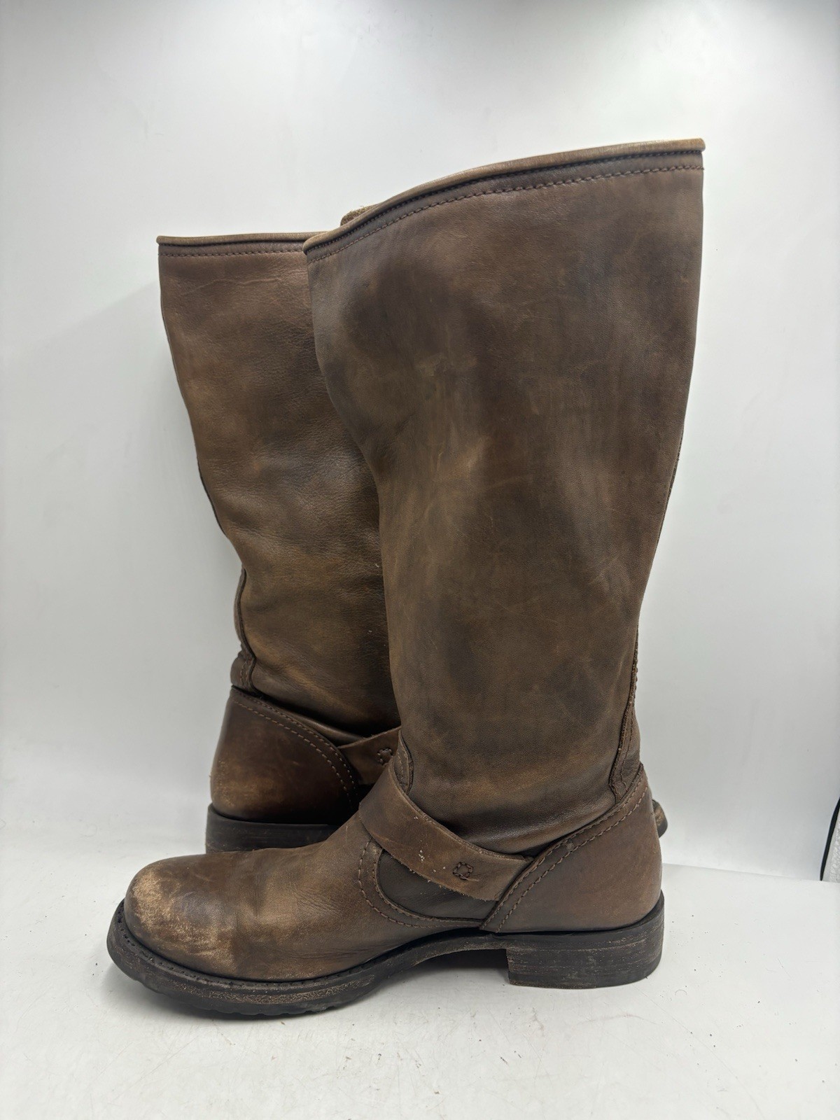 Frye Veronica Slouch Boots Women’s 8 B Brown Leather Tall Moto Riding Boots