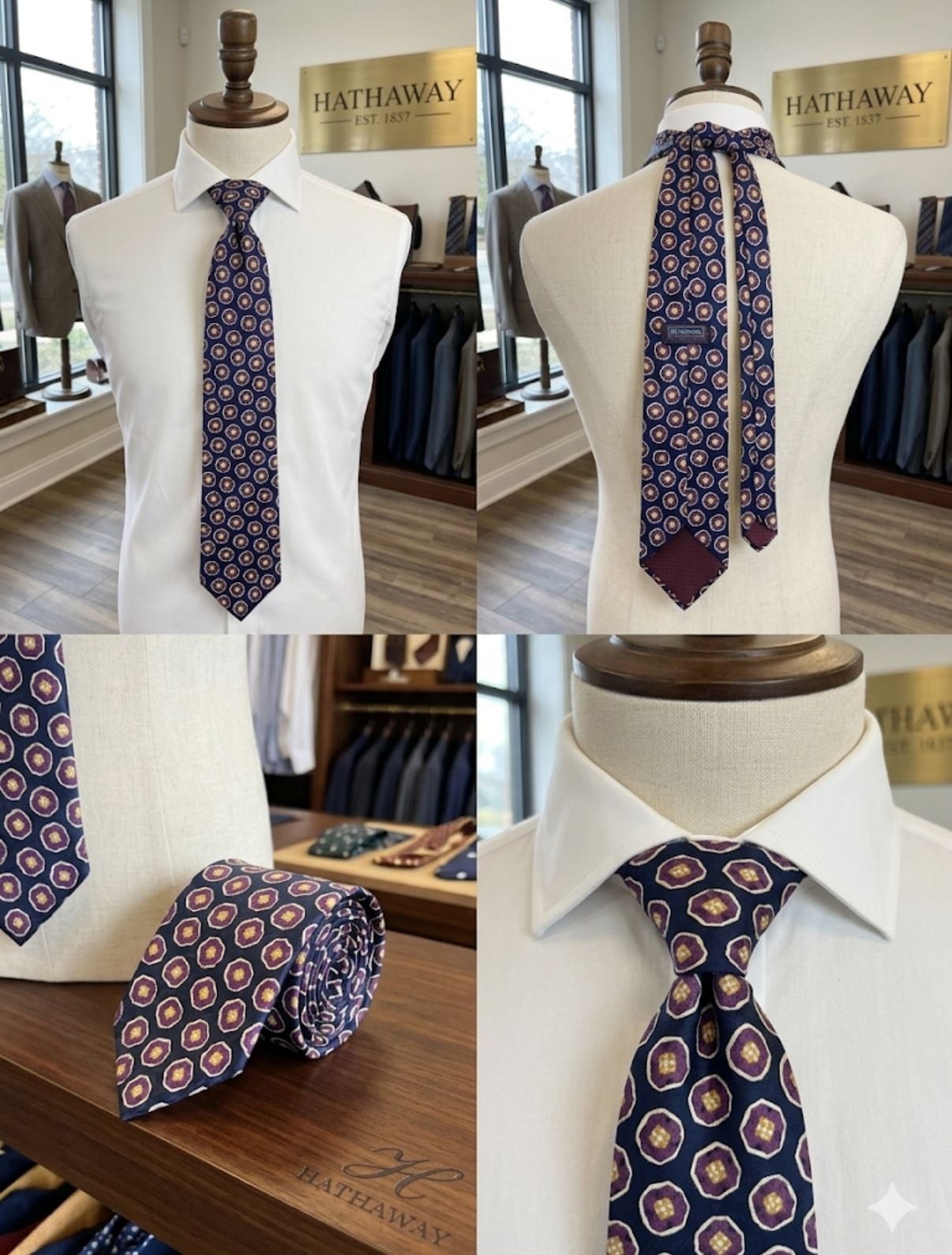 Hathaway Silk Floral Medallion Screen Printed Tie