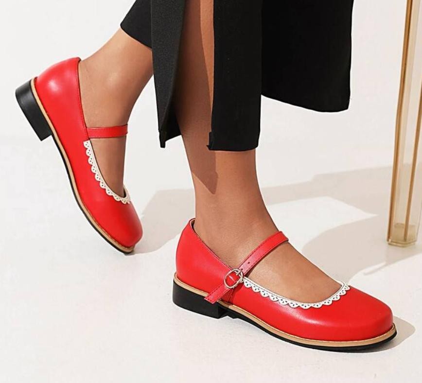 Retro Womens Ankle Strap Mary Jane Flats Faux Leather Dress Casual College Shoes