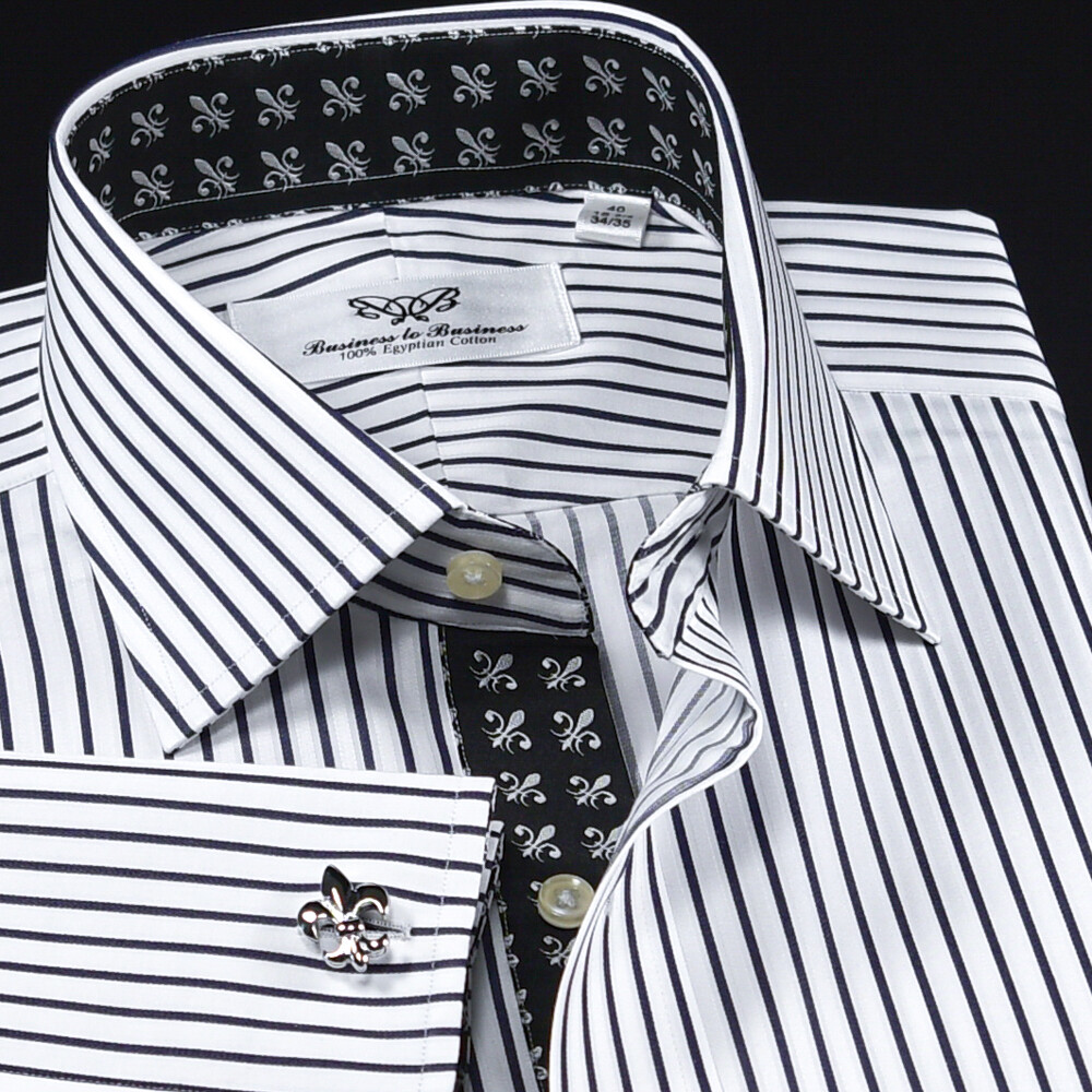 Black Stripe Unique Designed With Black Fleur-de-lis Inner Lining Business Shir