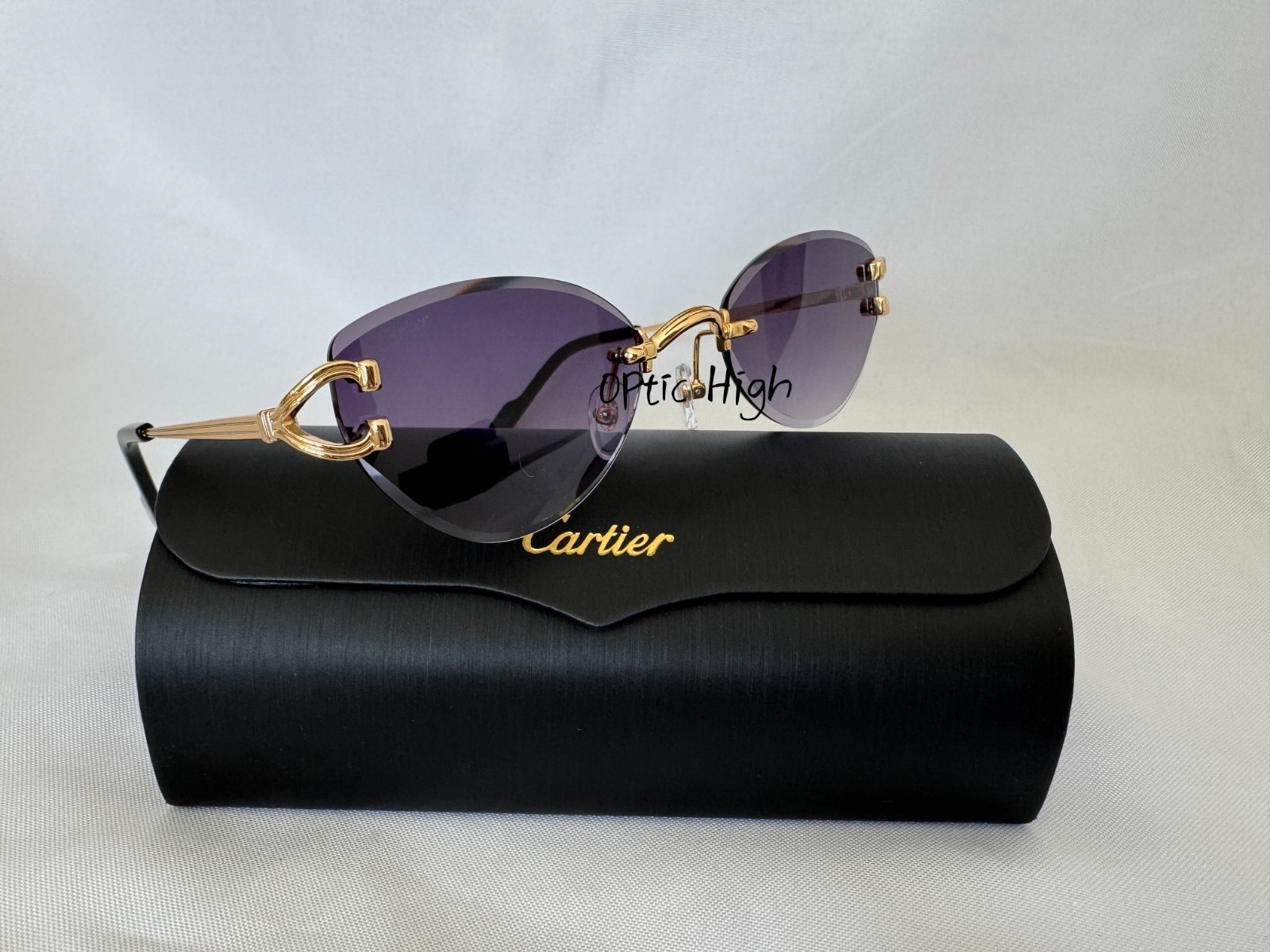 Cartier CT0487S Big C Frameless BLACK Lens Gold Frame