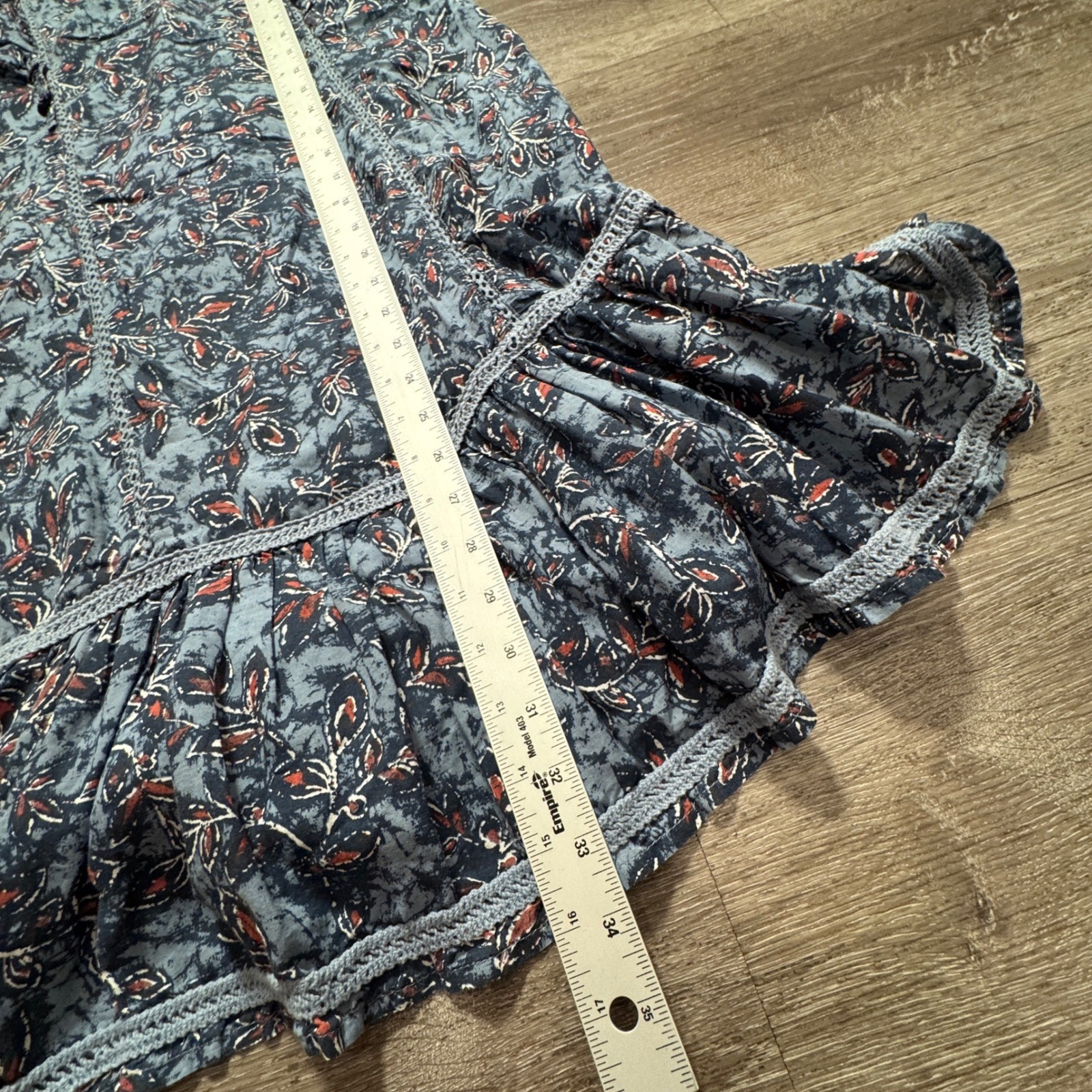 Lucky Brand Dress Women S Blue Cotton Blend Floral Boho Peasant Summer Casual