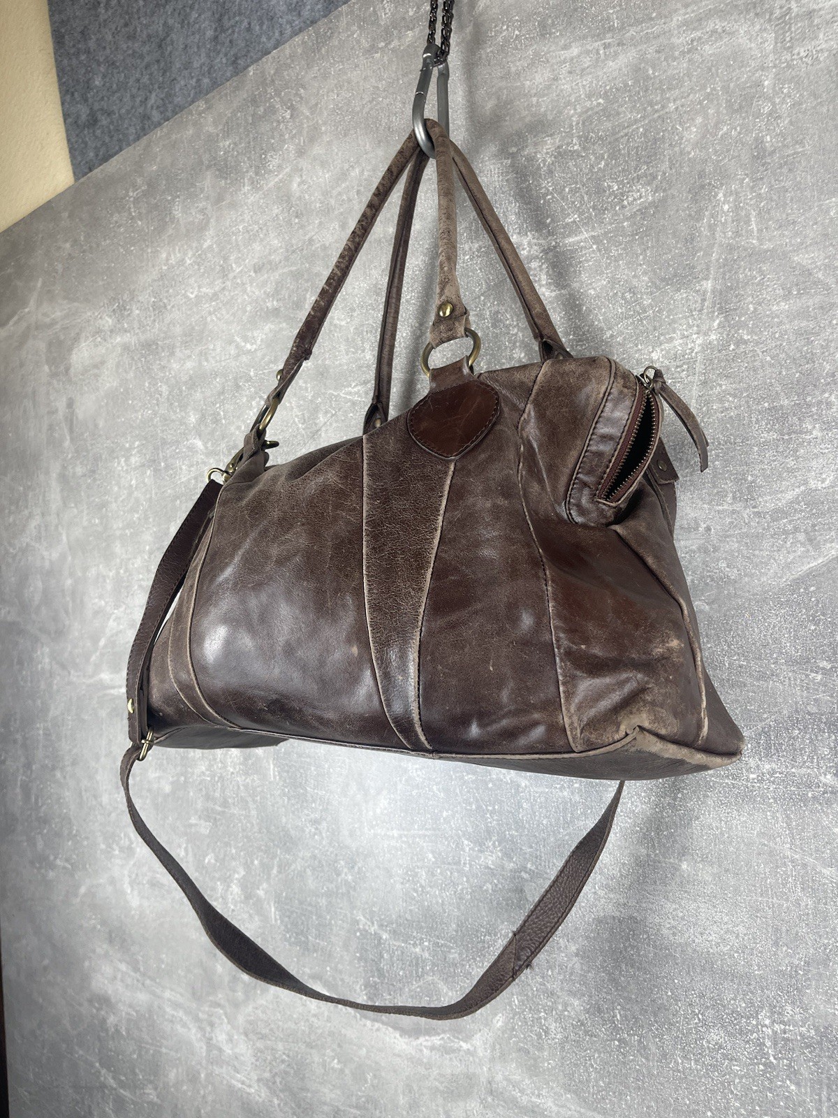Vintge avant garde artisan italian faded leather brown tote bag