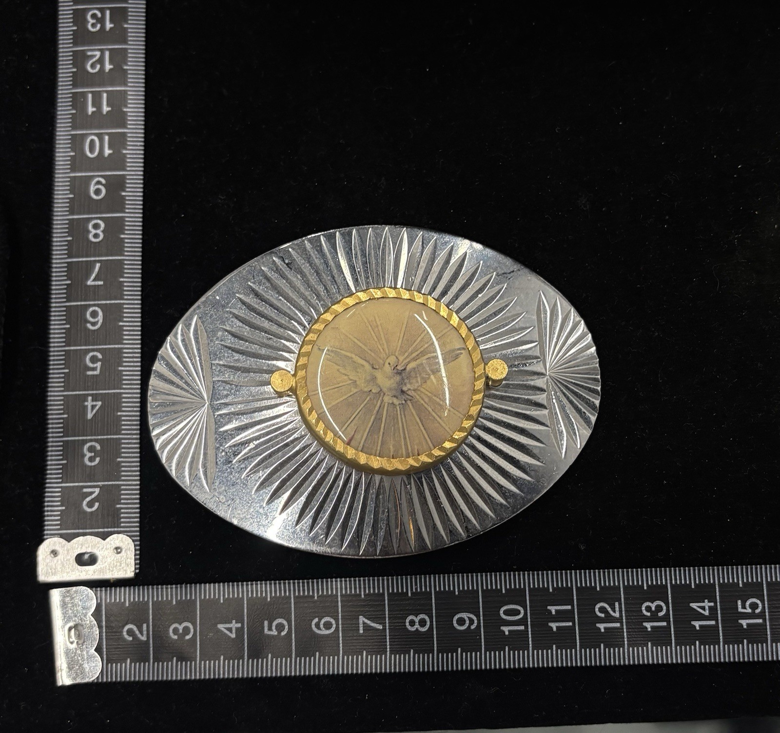 vintage mid-century sunburst belt buckle gold design with a central dome RARE