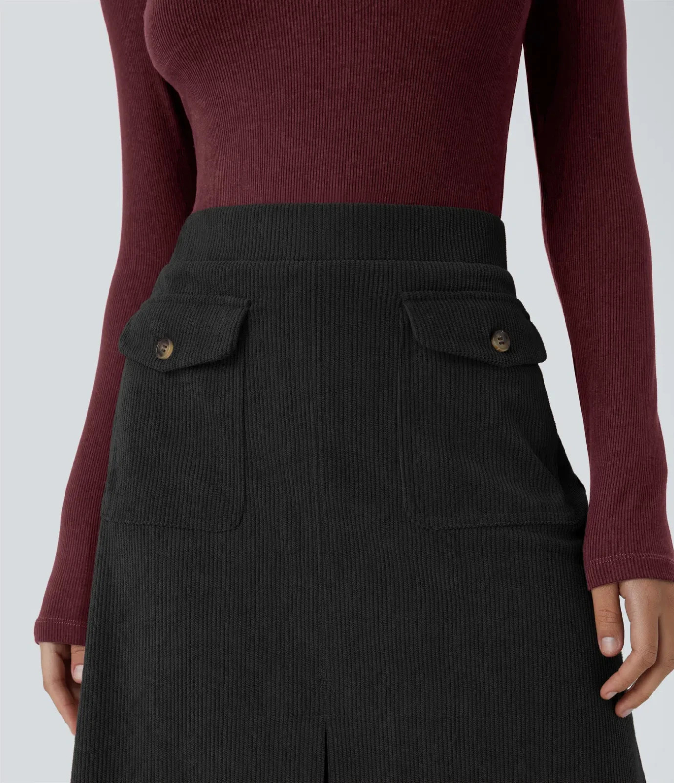 Halara Mid Rise Front Side Flap Pocket Midi Corduroy Casual Skirt Size XL Reg 20