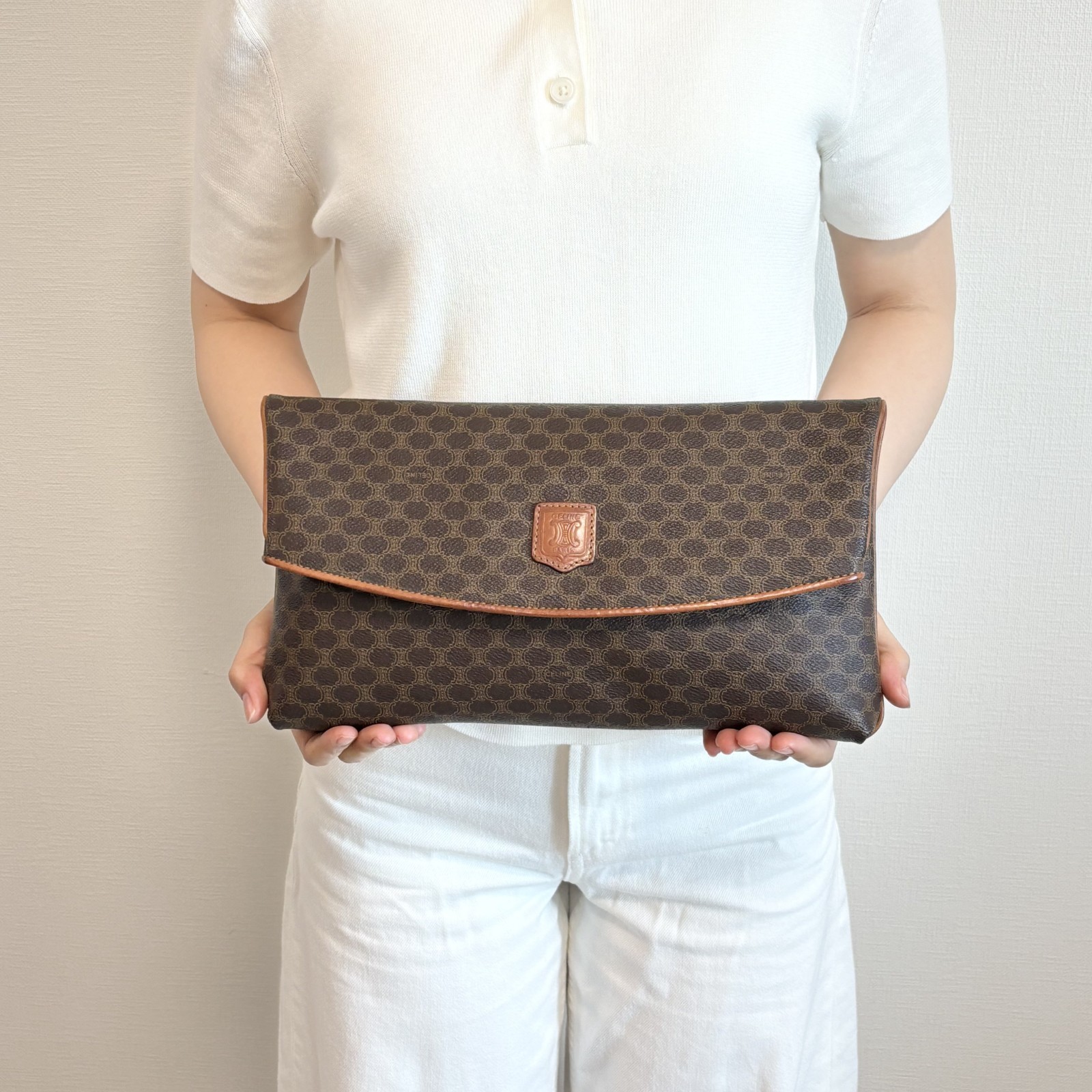 Vintage CELINE Macadam Flap clutch Bag Purse Pouch Brown