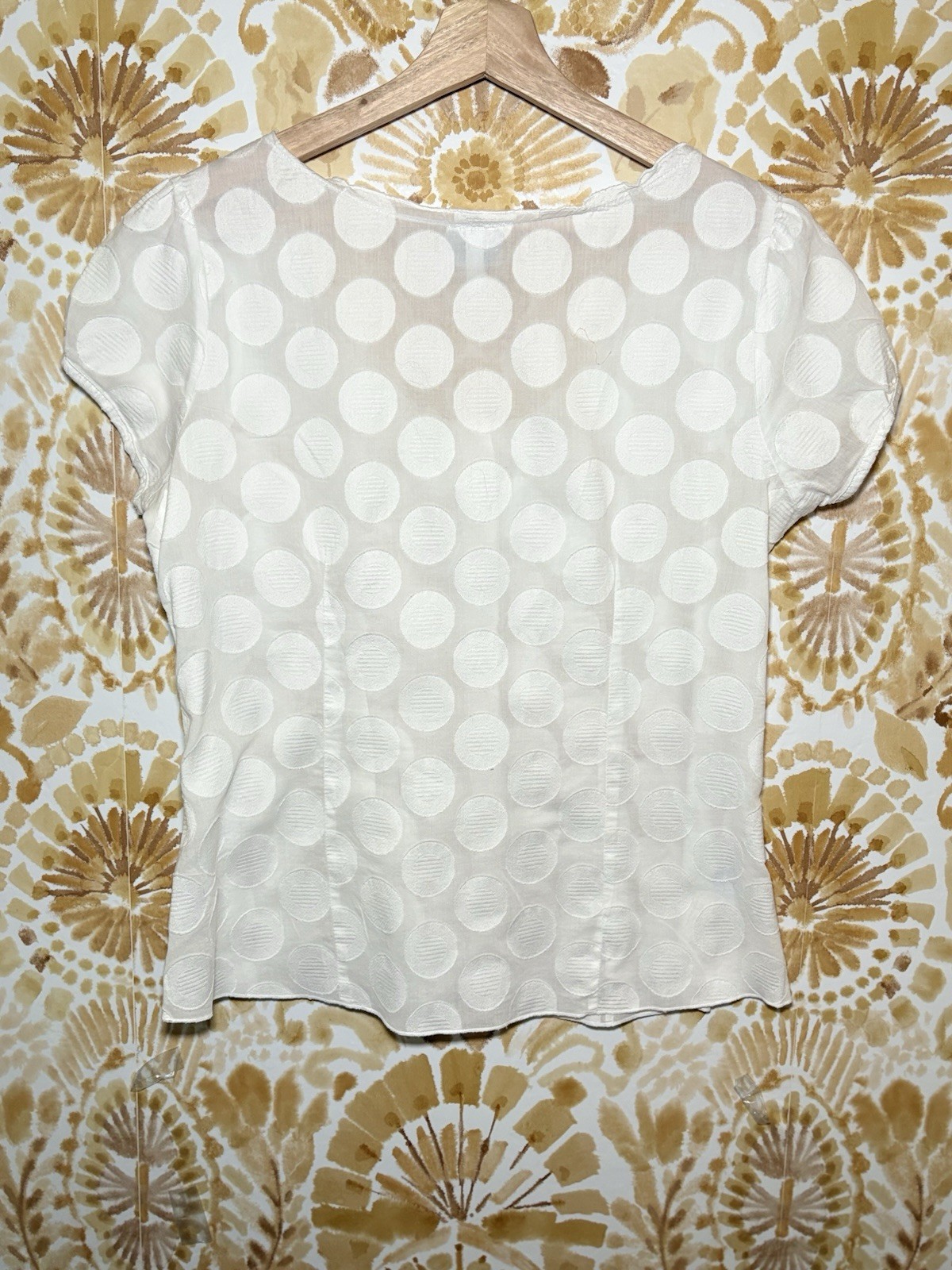 Harvé Benard White Swiss Dot Blouse Romantic Feminine Button Front Boho Chic Top
