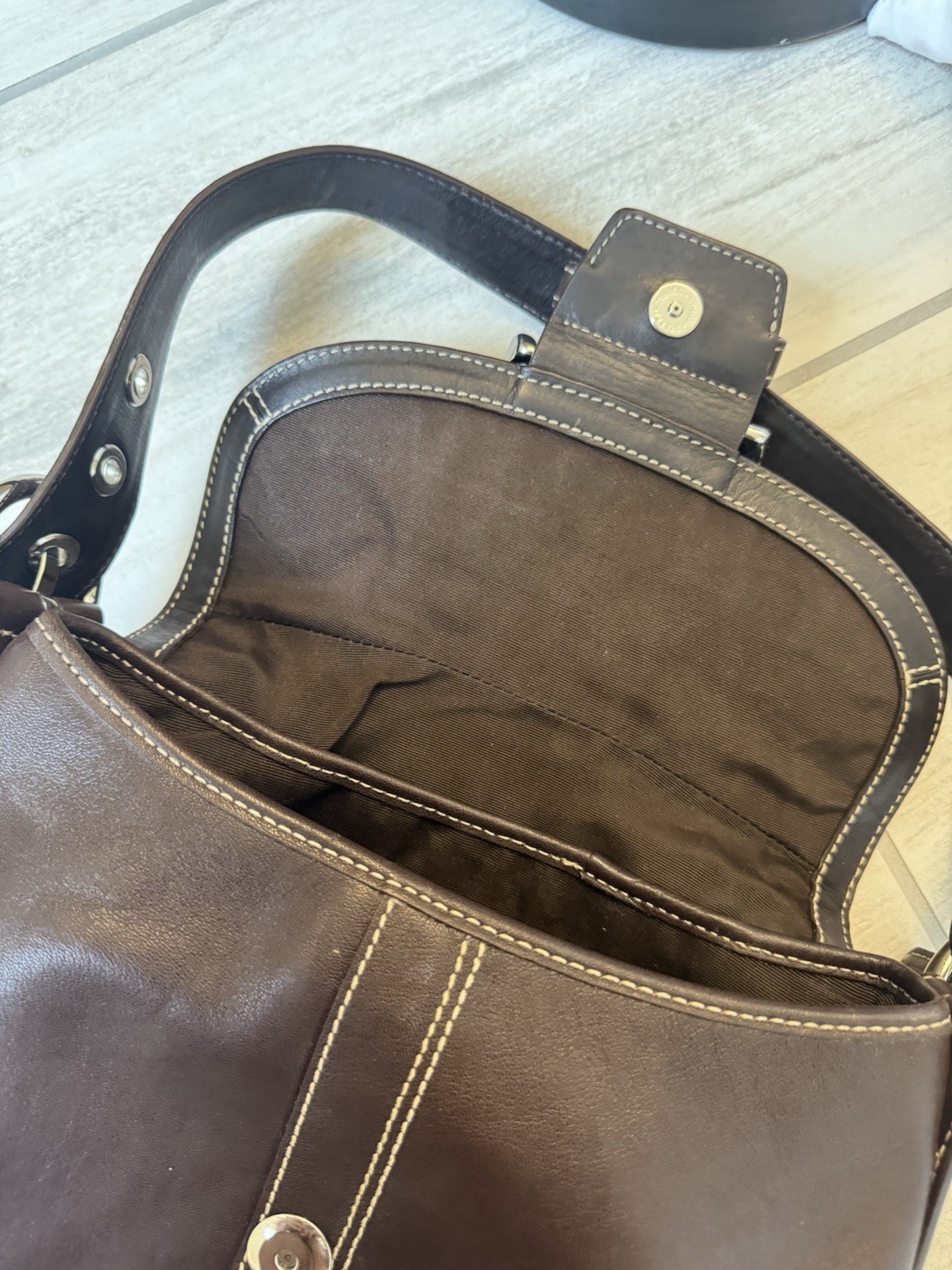 Coach Brown Soho Small Shoulder Bag Buckle Flap Magnetic, Silver