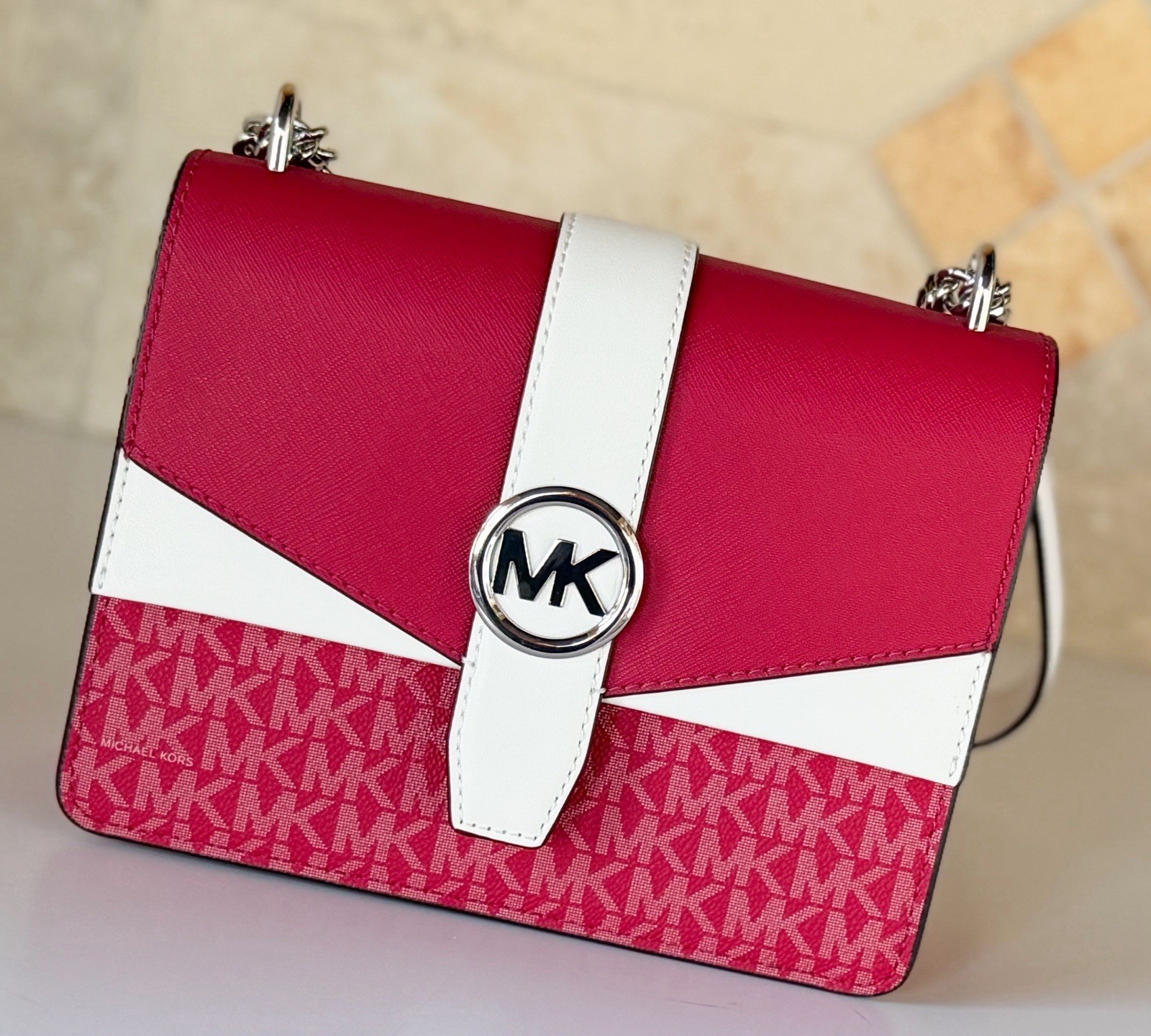 Michael Kors Greenwich SM Convertible Shoulder Flap Bag MK Dark Raspberry Multi