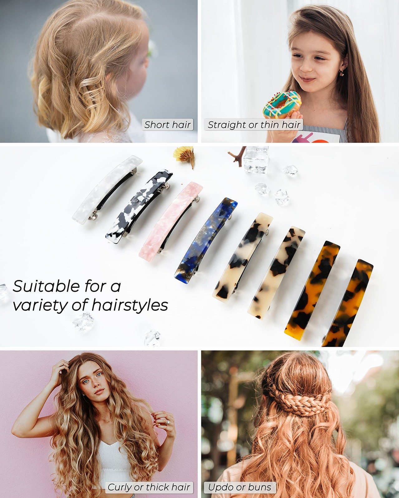 Hair Barrettes for Women, 8 Pcs Barrettes for Fine Thin Thick Hair, 3 Inch Ac…