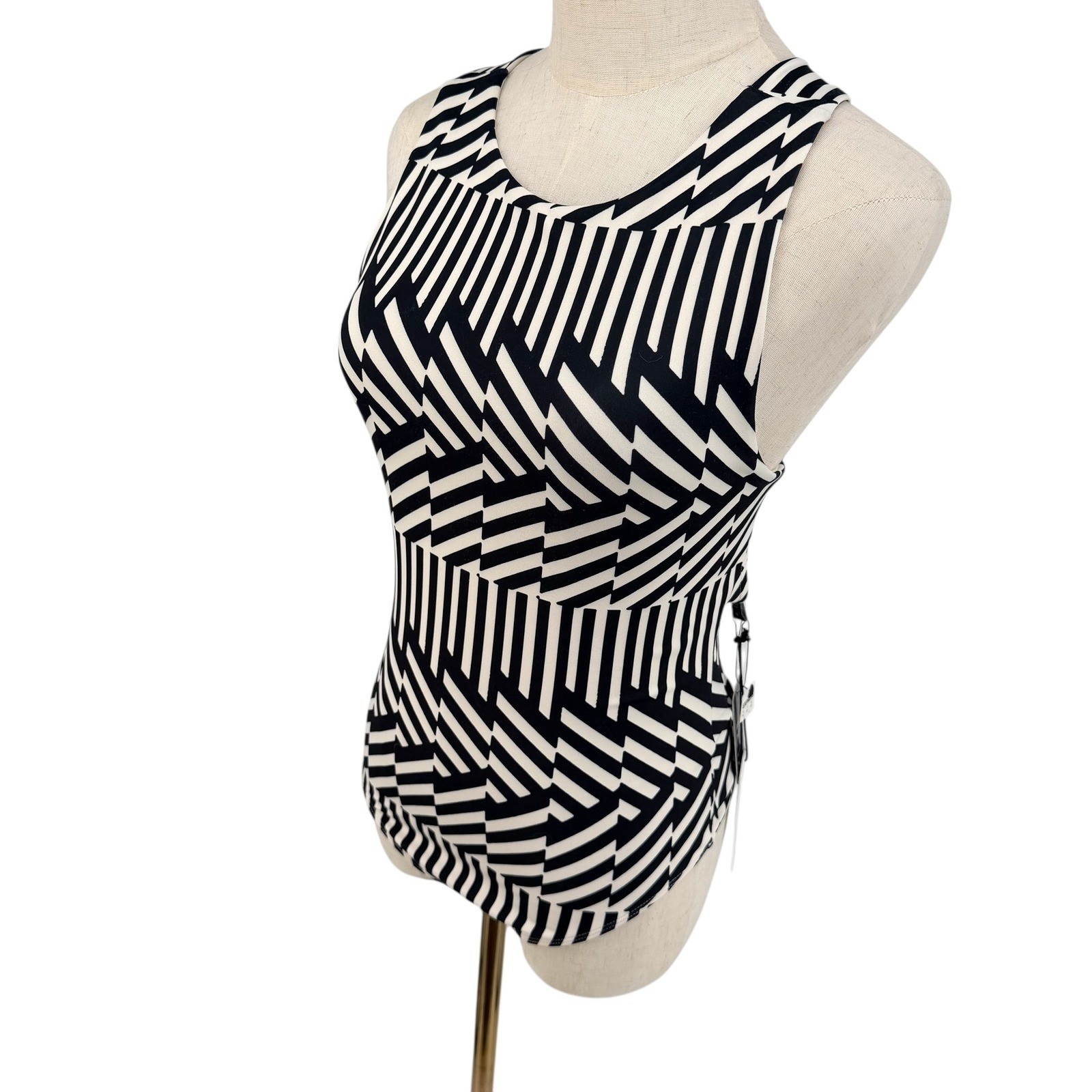 Small Geometric Minimalist Monochrome Festival Striped Crisscross Back Bodysuit
